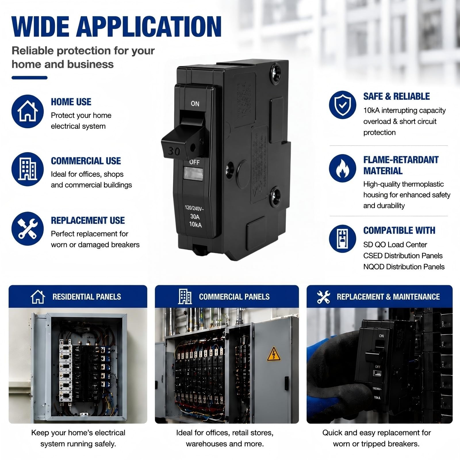 1-Pole 30 Amp Circuit Breaker, Compatible with QO130, for QO Load Centers, CS…