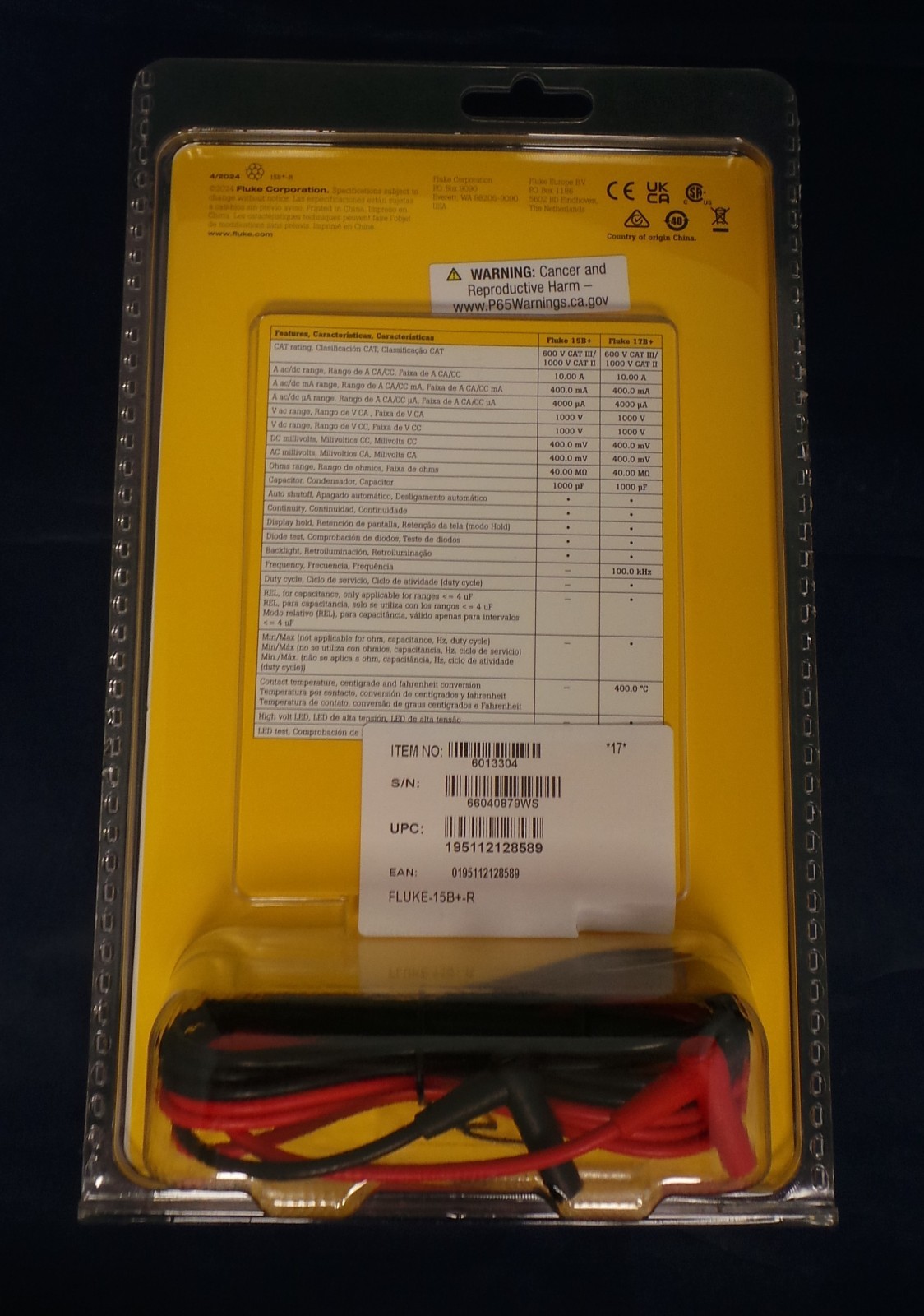FLUKE 15B+ CAT III 600V Digital Multimeter 1000V/10A BRAND NEW