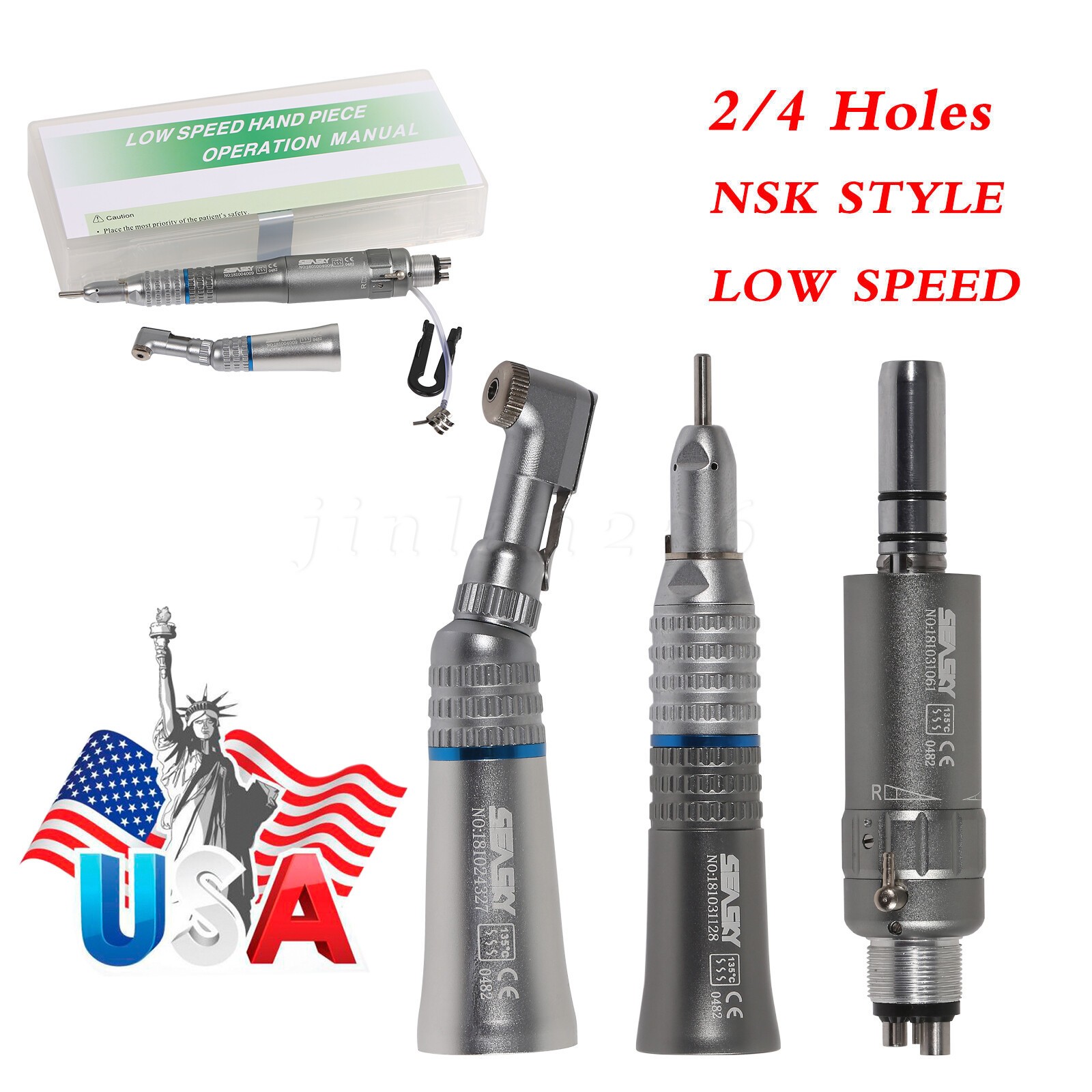 Dental Slow Speed Handpiece Contra Angle/Straight /Air Motor 4Hole NSK Style NEW