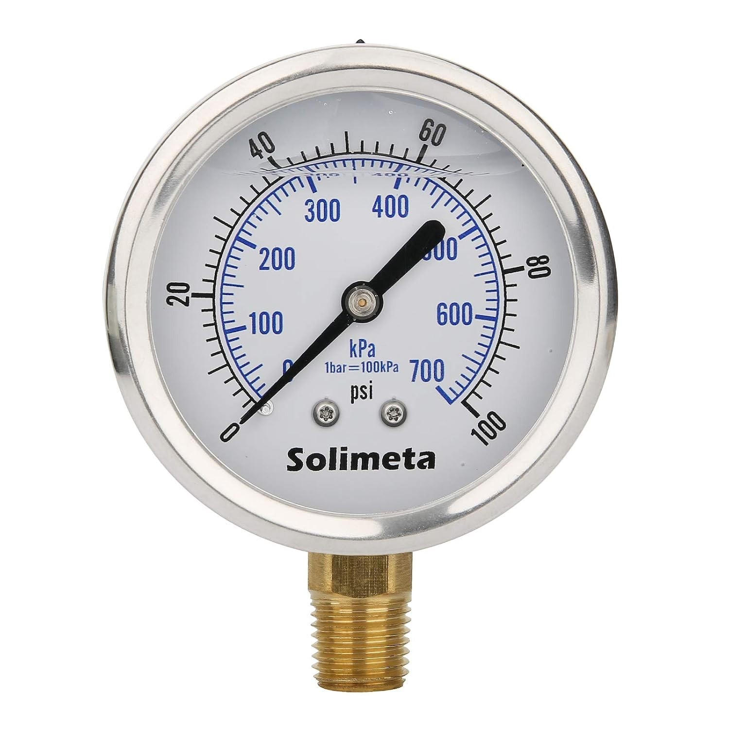 0-100 PSI Water Gas Pressure Gauge, 2-1/2’’ Dial, 304 Stainless Steel, 1/4’’ NPT
