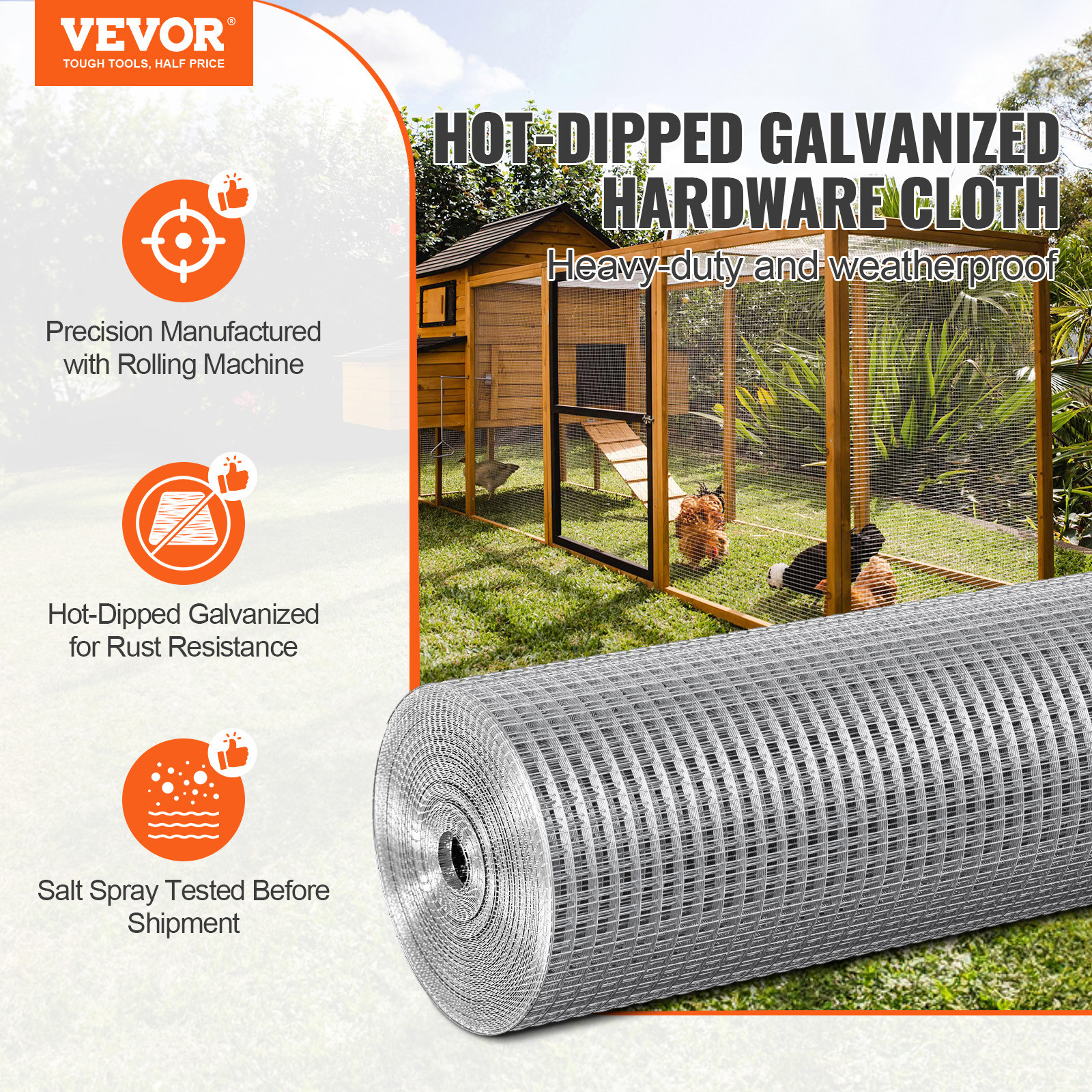 VEVOR Hardware Cloth 1/2″ 24in x 50ft 19 Ga Wire Mesh Roll Chicken Wire Fencing