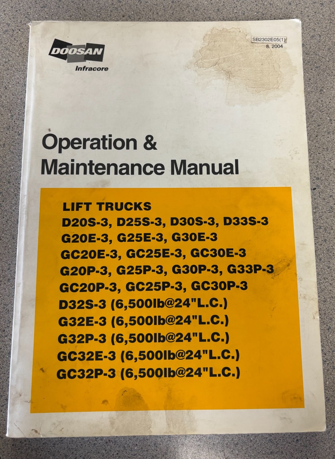 Doosan Operation & Maintenance Manual D, G, GC series -See full list S/N