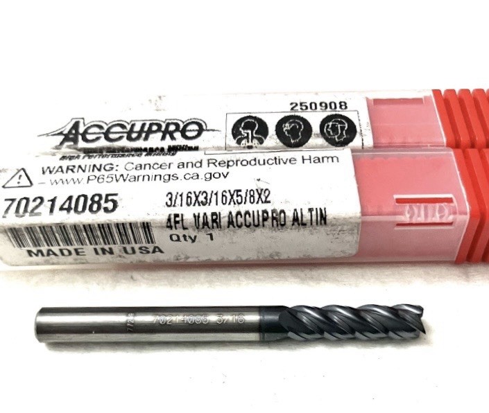 5PC Accupro 70214085 3/16″ 4FL Square End Mill Solid Carbide AlTiN NEW