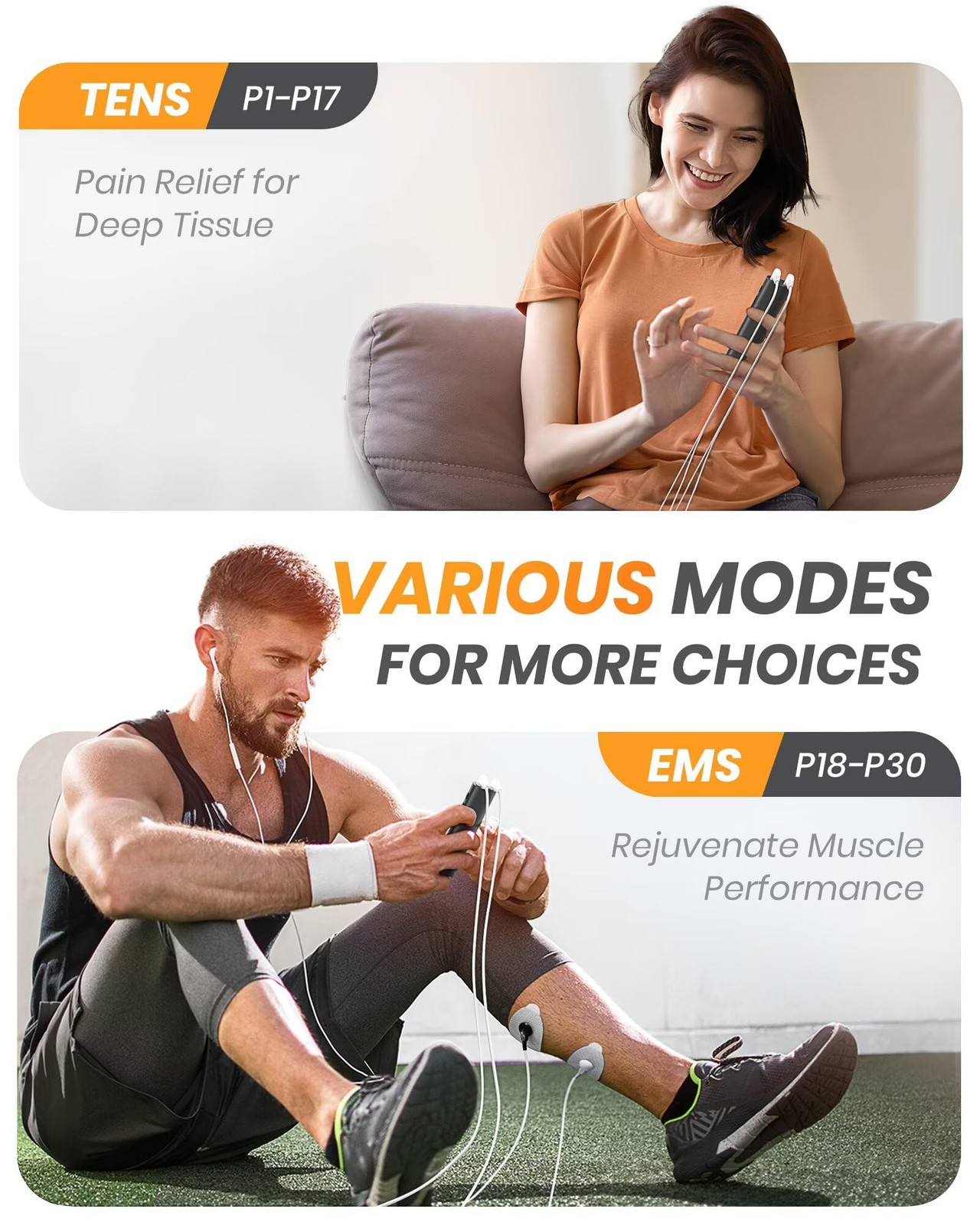 AVCOO 30 Modes TENS EMS Unit Compact Muscle Stimulator for Pain Relief Black