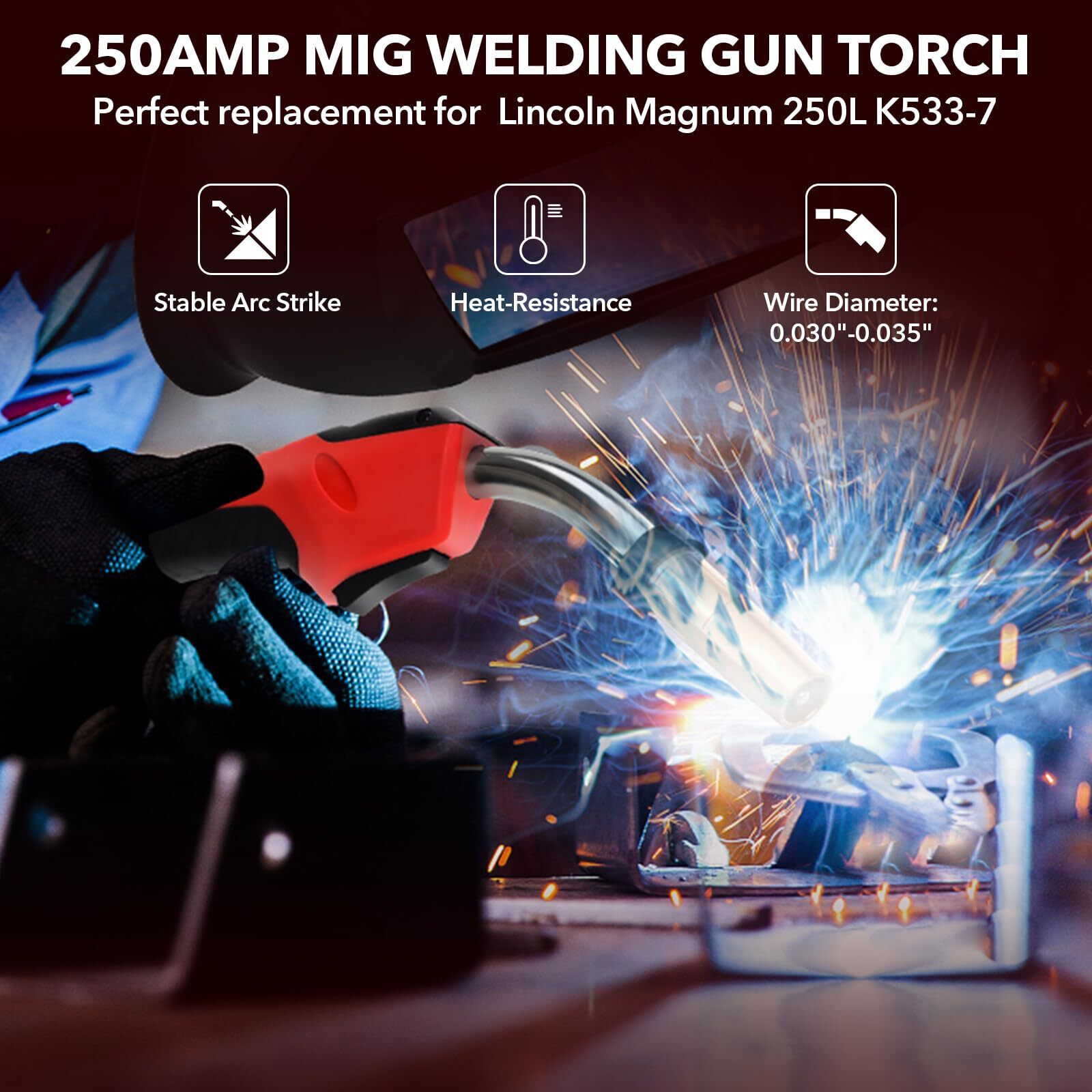 250A MIG Gun Torch 15ft Cable for Miller Millermatic 200, 212, 251 & 252