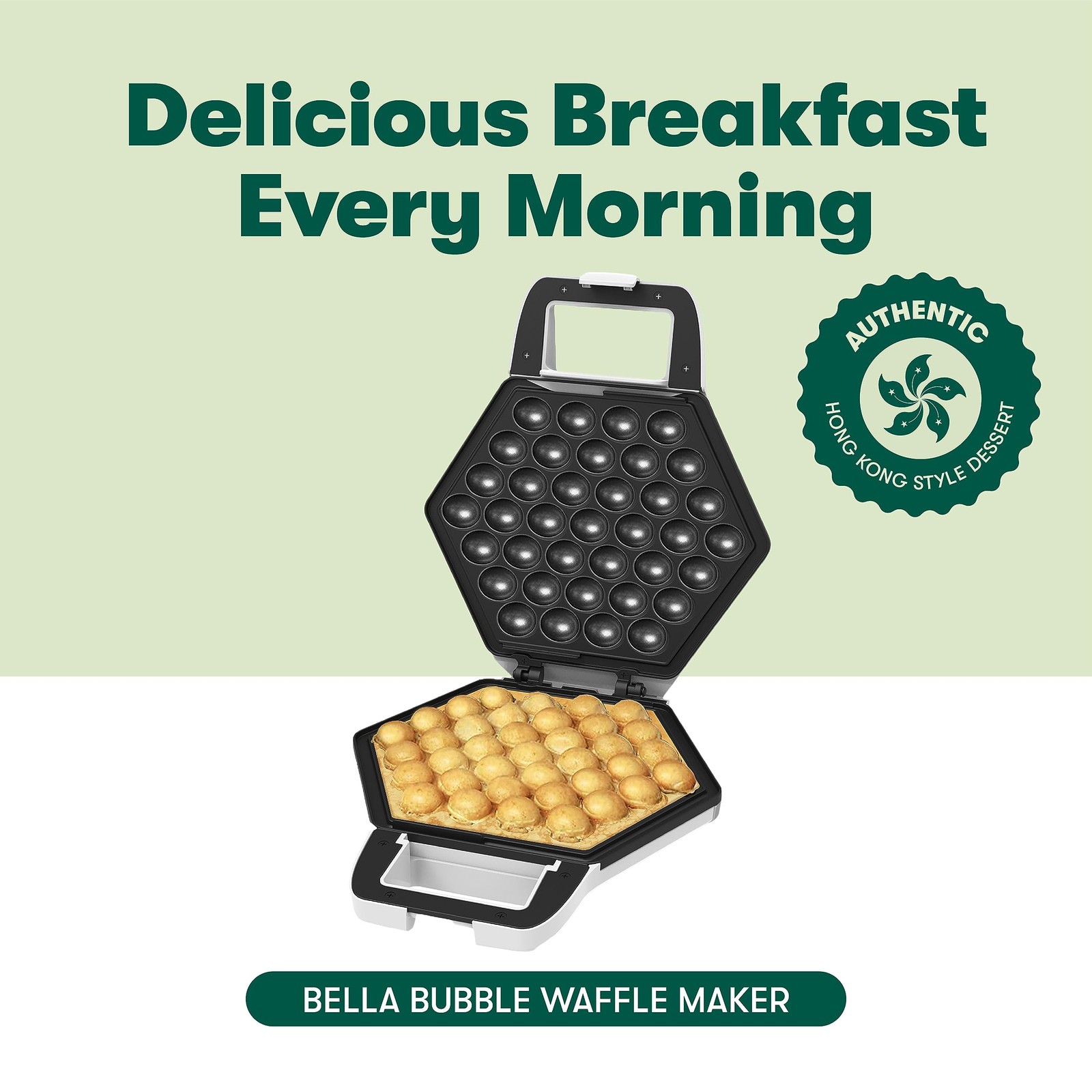 Bella Bubble Waffle Maker For Hong Kong Style Breakfast Dessert 9 Waffles Keto