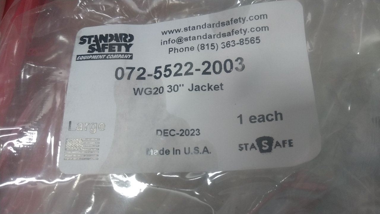 Standard Safety 072-5522-2003 Size L WG20 30 In Front Snap Closure Jacket