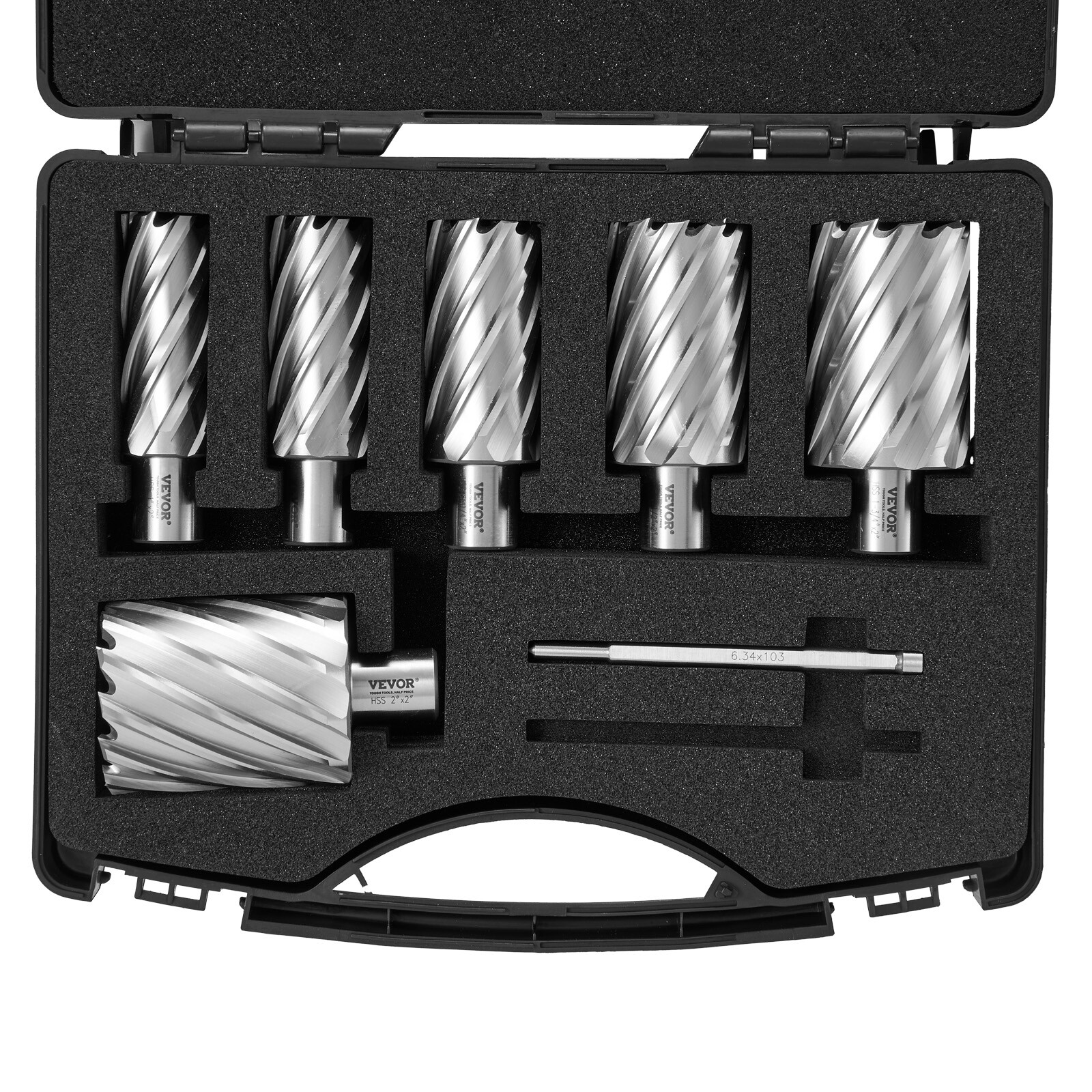 VEVOR Annular Cutter Set HSS Magnetic Drill Bits 6 PCS Weldon Shank 2″ Depth