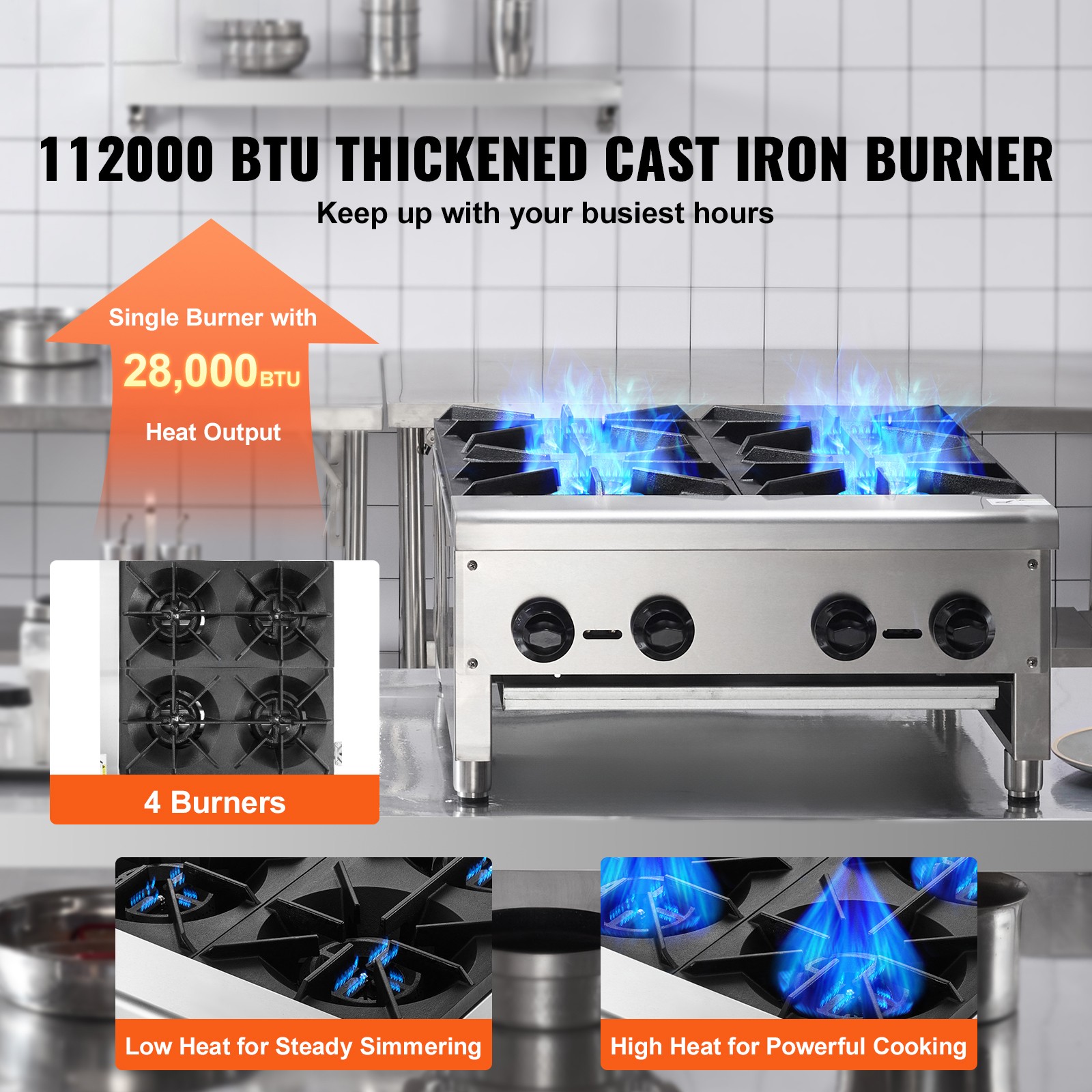 Uimoso Commercial Gas Range Stove with 4 Burners for Countertop Cooking