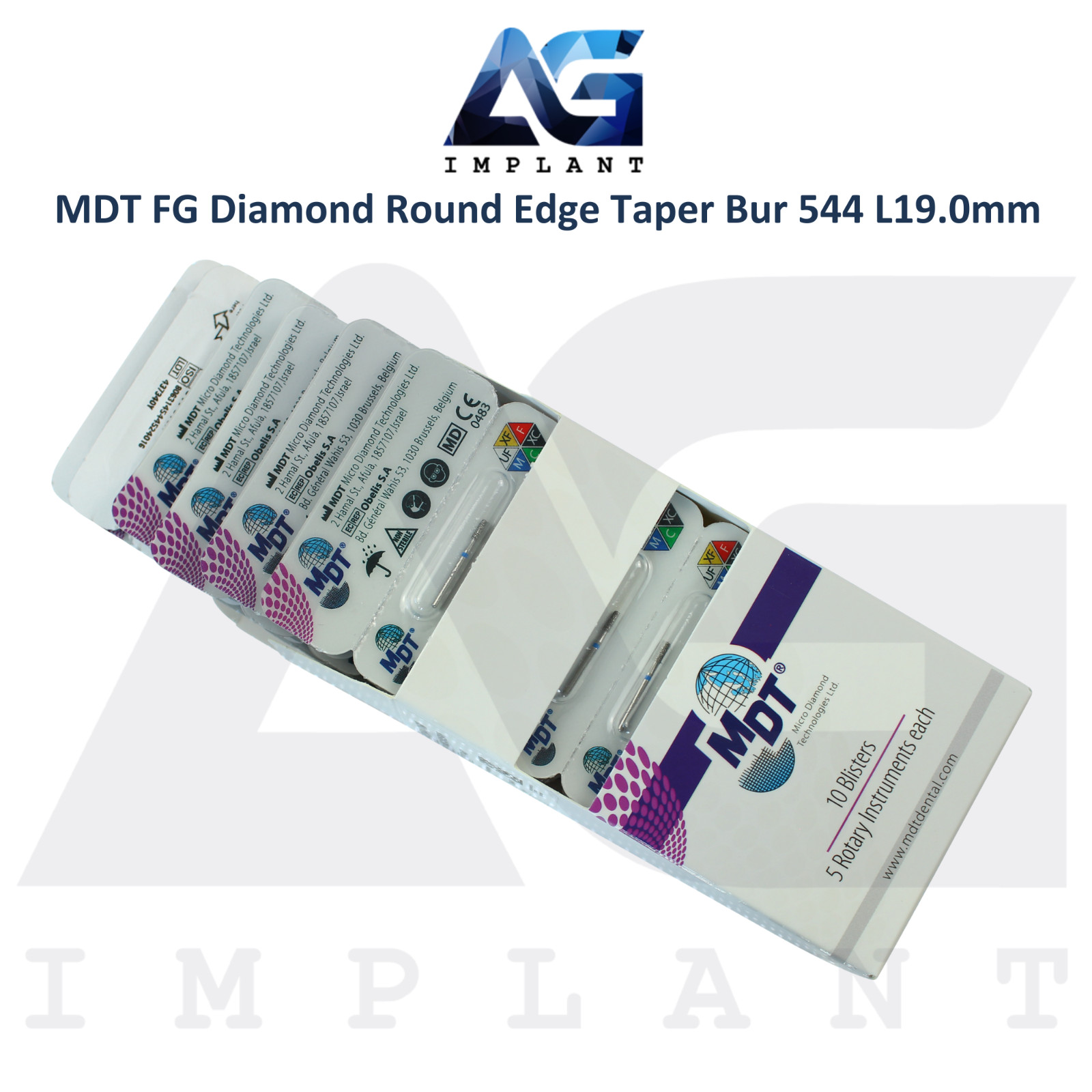 MDT Dental FG Diamond Coated Round Edge Taper Bur 544 L19.0mm Ø0.16mmX4.0mm