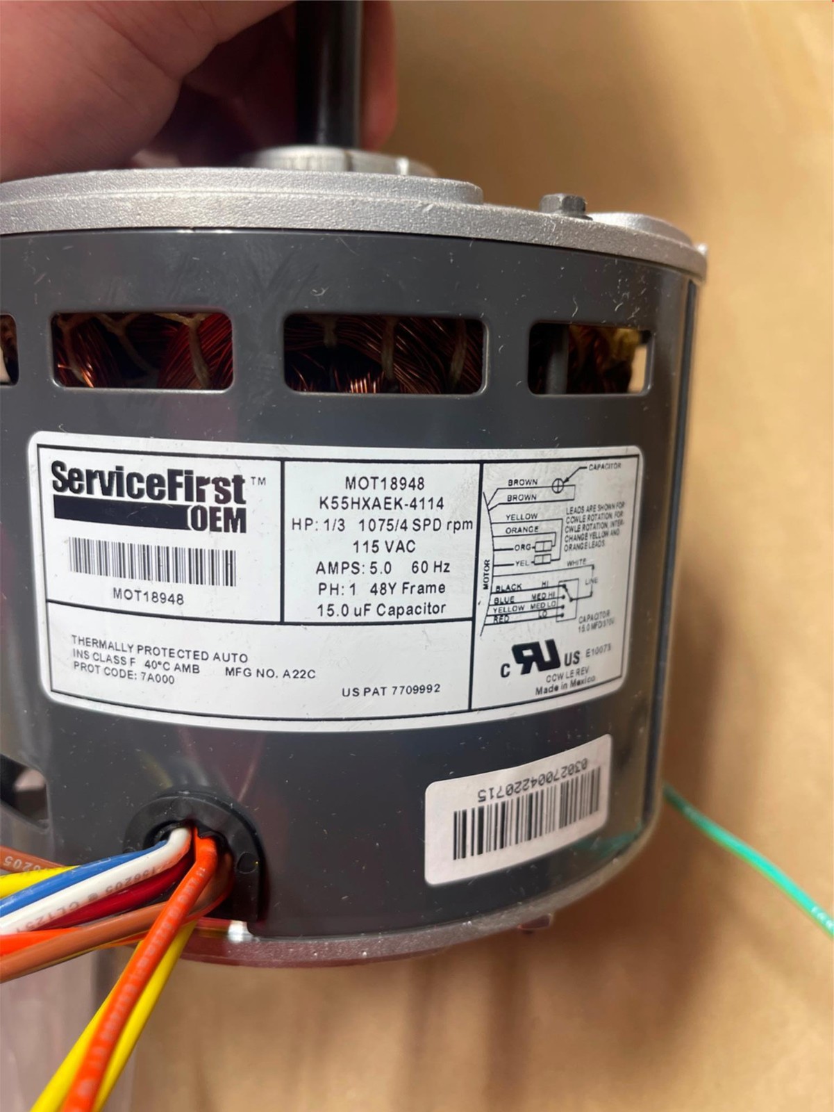 OEM Trane Furnace Blower Motor MOT18948 MOT09053 1/3HP 115V 1075RPM 48Y Frame