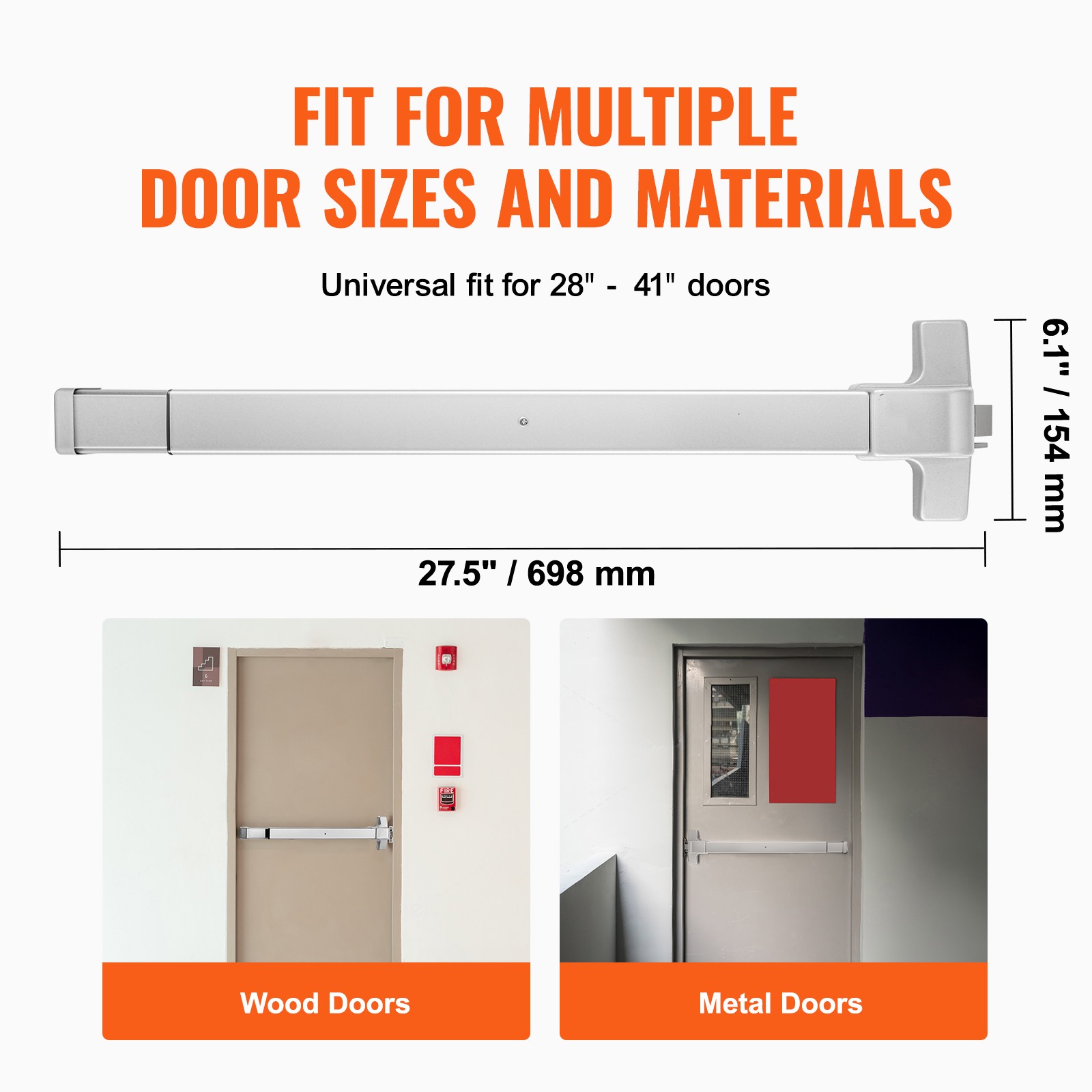 VEVOR Push Bar Door Locks Carbon Steel Panic Bars for Exit Doors Exterior Lever