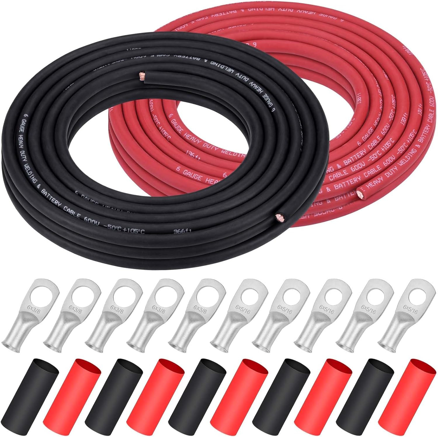2/0 Gauge 2/0 AWG Wire 10 Feet Black + 10 Feet Red Welding Battery Pure Copper F