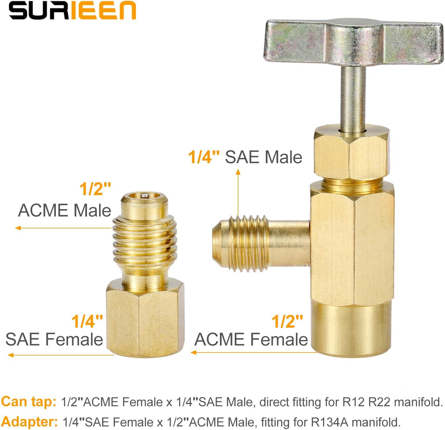 Automotive R134A Puncture Style Can Tap Valve & Tank Adapters AC Charging