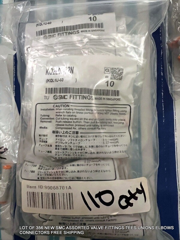 356 NEW SMC ASSORTED VALVE FITTINGS TEES UNIONS ELBOWS CONNECTORS FREE SHIPPING