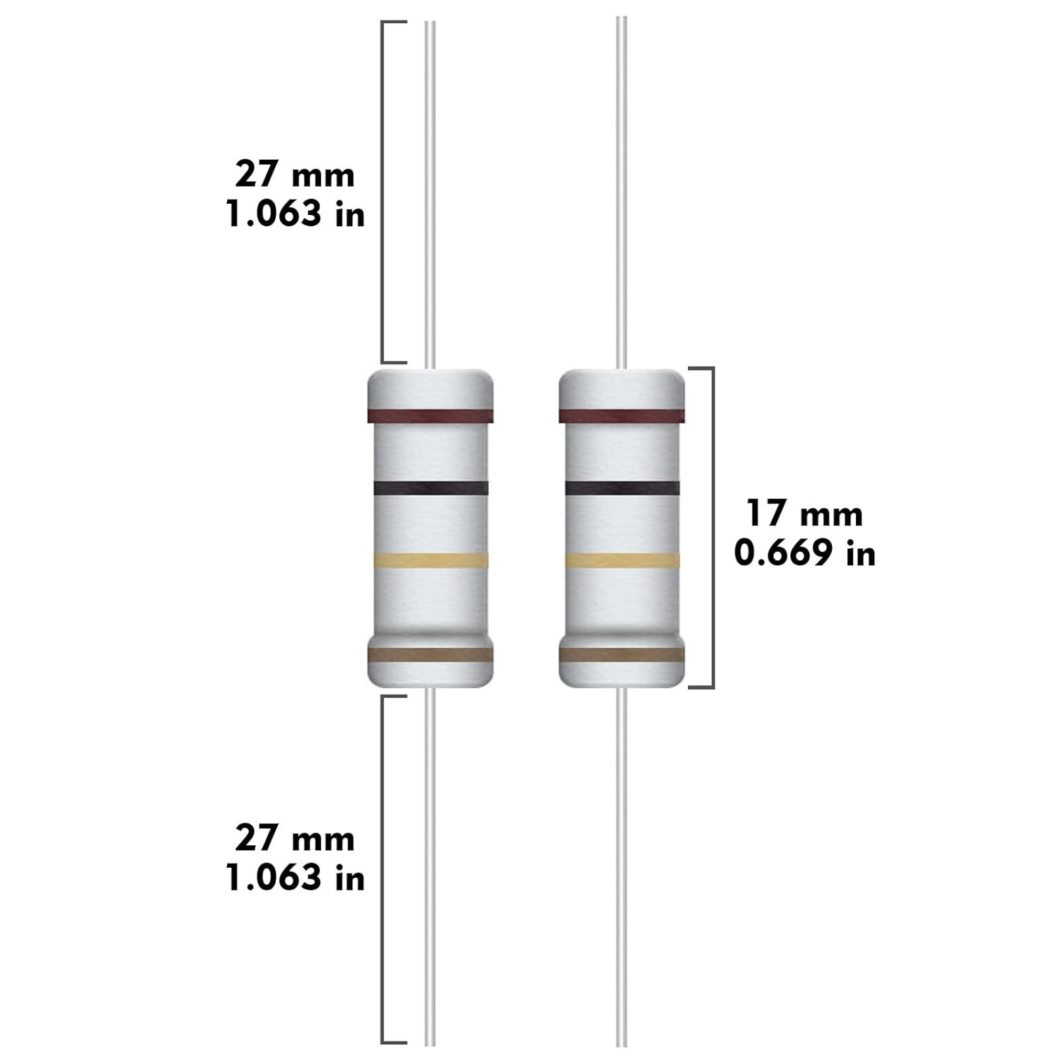 100Pcs 3W(3 Watt) Carbon Film Resistors Kit ±5% 1Ω-10M Ohm 134 Values Option