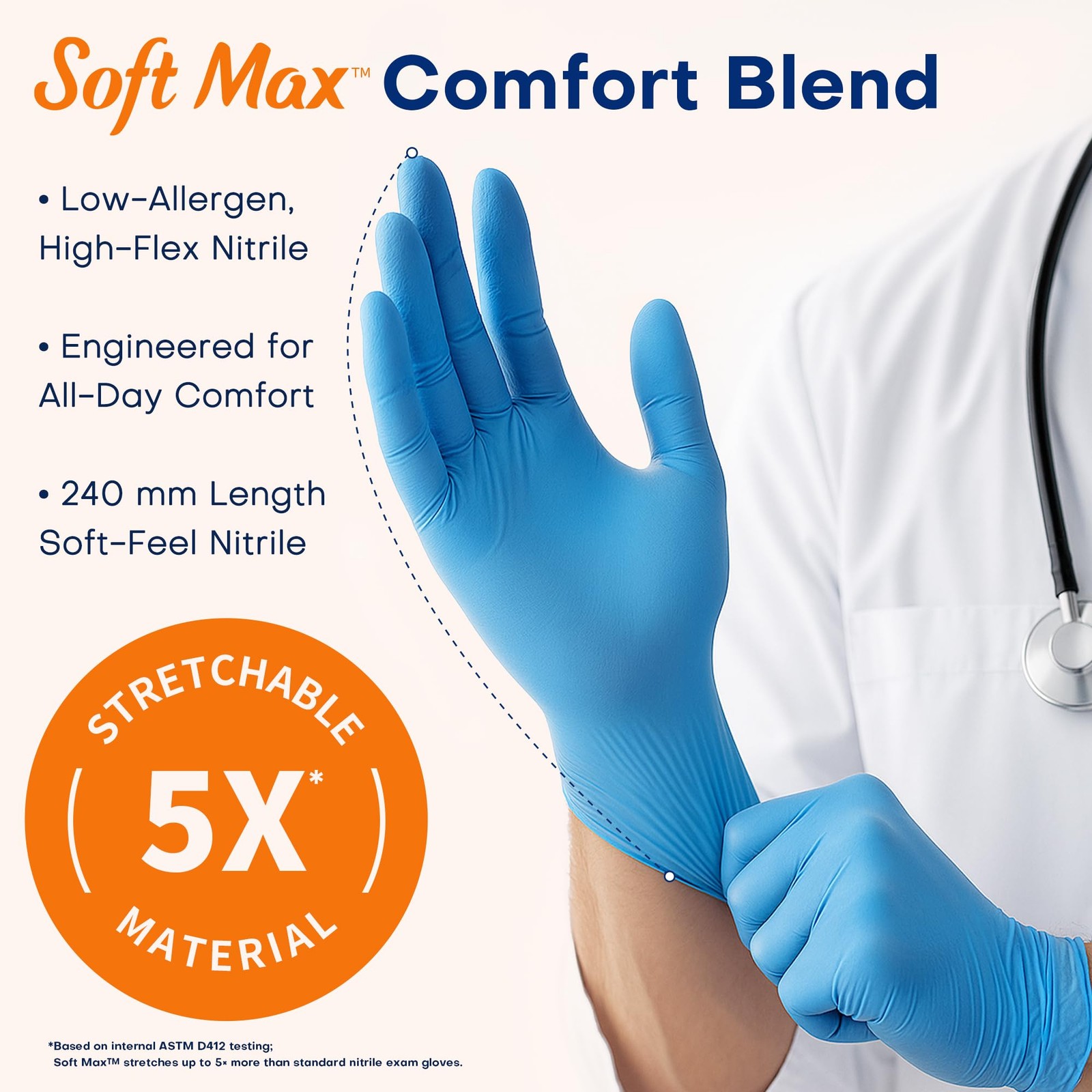 Medical Soft Max™ Nitrile Exam Gloves, 100 Count Latex-Free Powder-Free Non-Ster