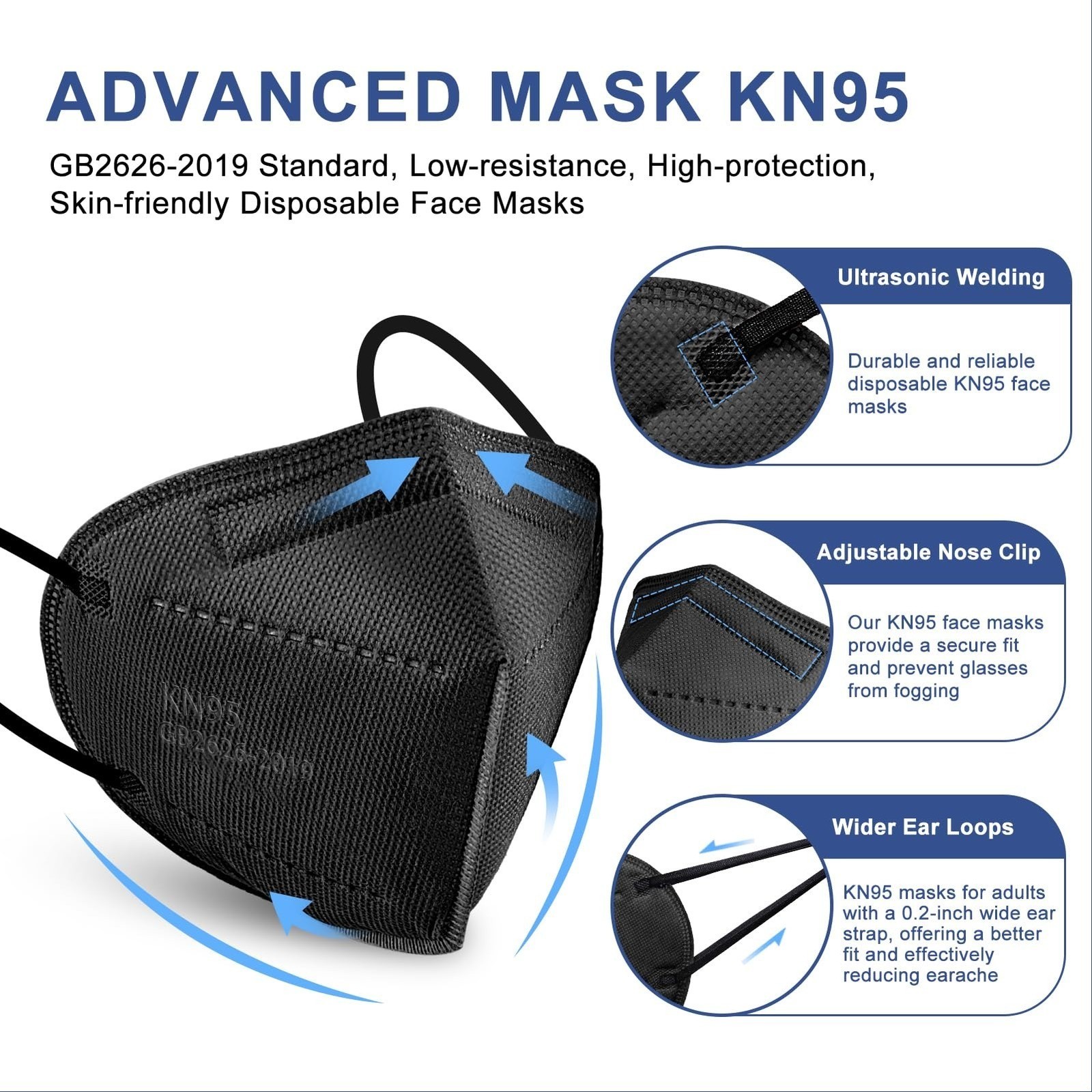 KN95 Face Masks Black Adults – 100 Pack 1 Count (Pack of 100),