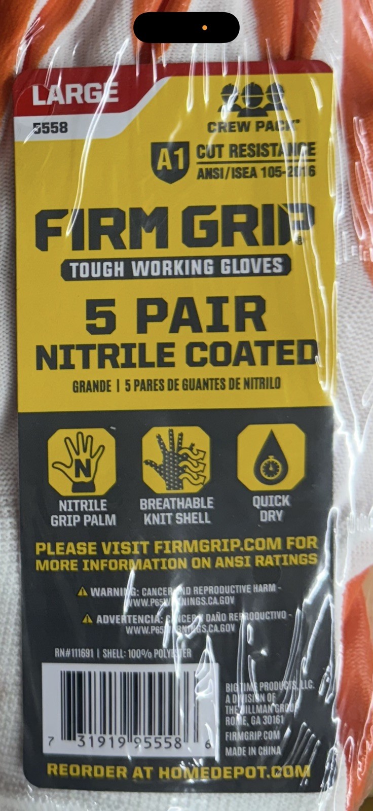 5 packs Firm Grip (25 pairs Total) Nitrile Coated Work Gloves Size Large – 5558
