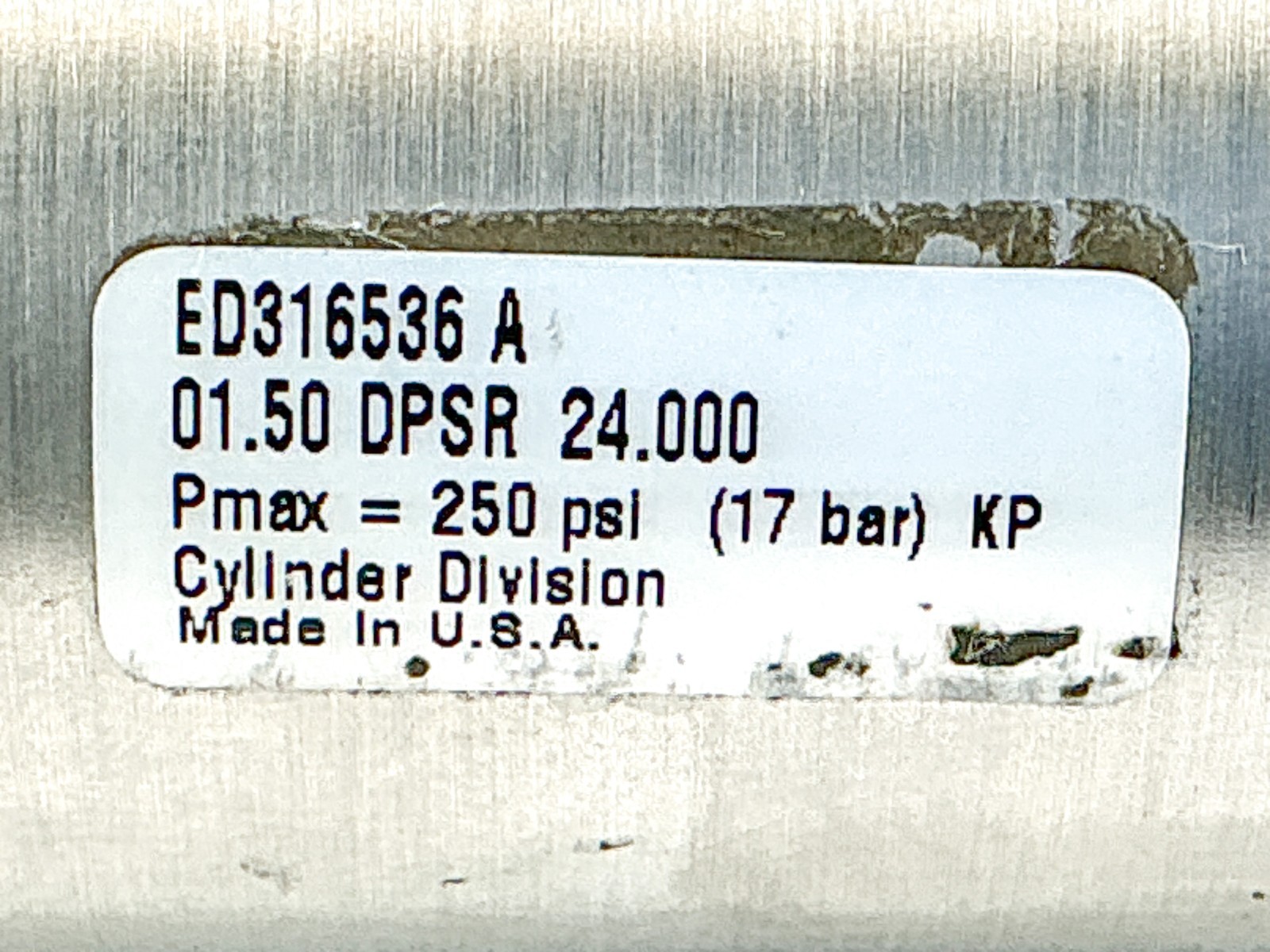 Schrader Bellows 01.50DPSR24.000 Pneumatic Cylinder 250PSI 1.5″ Bore 24″ Stroke
