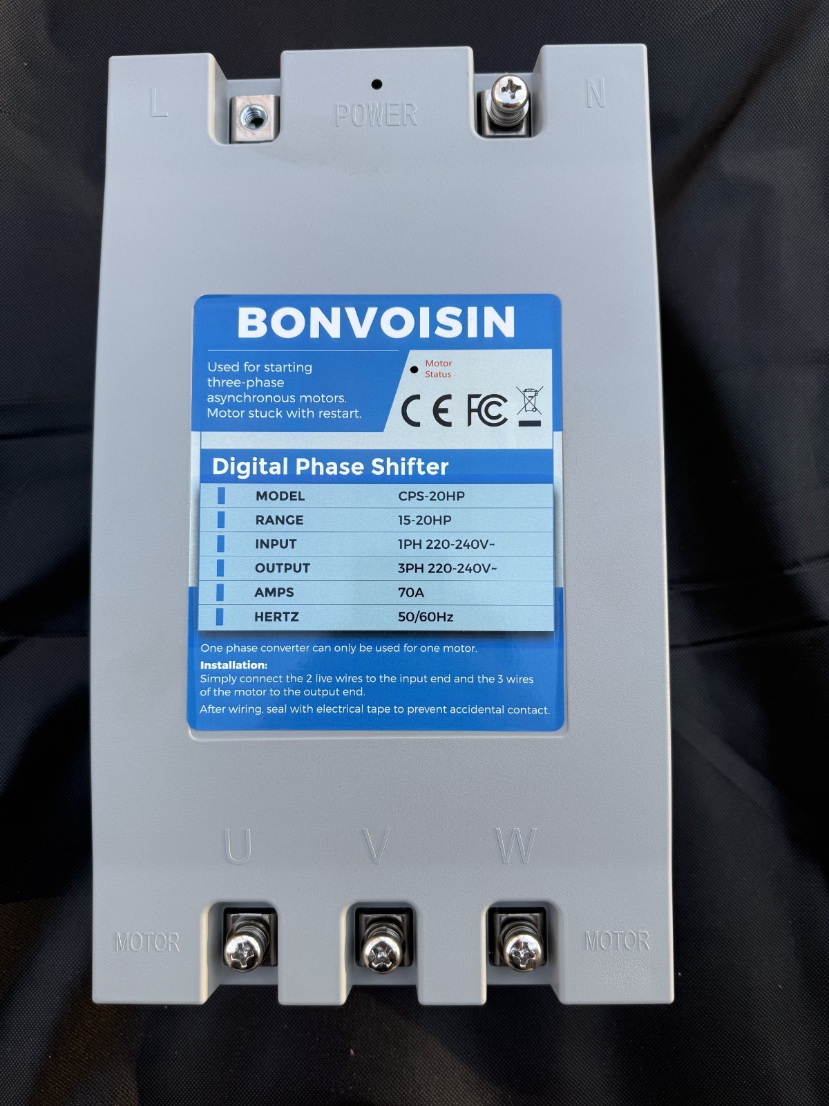 Bonvoisin Single Phase to 3 Phase Converter 20HP(15kW) Digital Phase Shifter