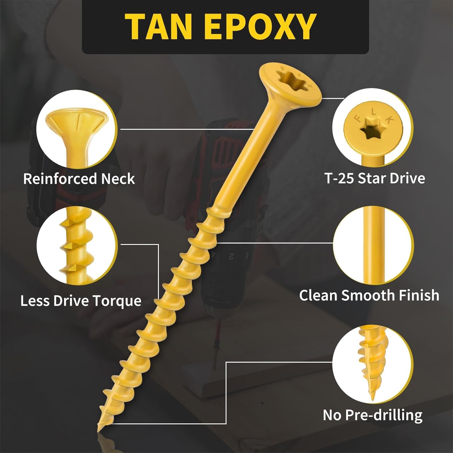 Wood Screws 3 Inch, FIXLINK Deck Screws #10 x 3, 310pcs, Epoxy Coated, T25 Star