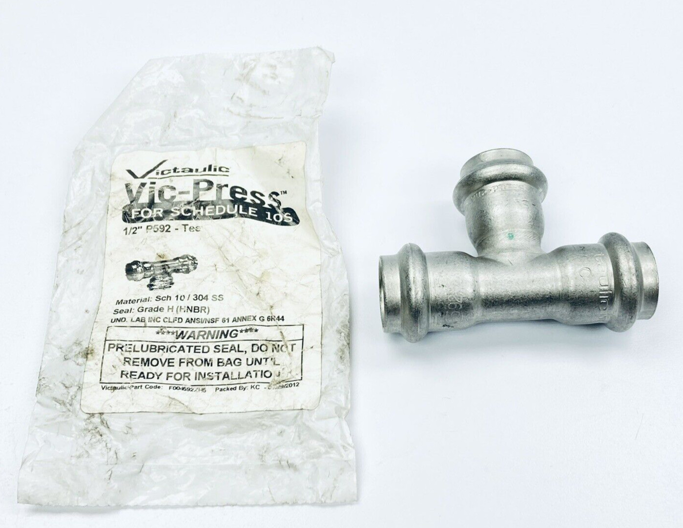 LOT OF 4 VICTAULIC P592 STAINLESS STEEL 1/2″ TEE SCH 10/ 304SS HNBR-SEAL
