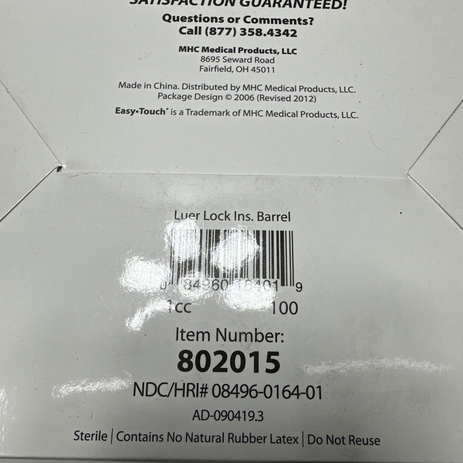 EasyTouch Luer-Lock Syringe Barrel, 1ML Syringe, Pack of 100 1 cc/ml NO NEEDLE
