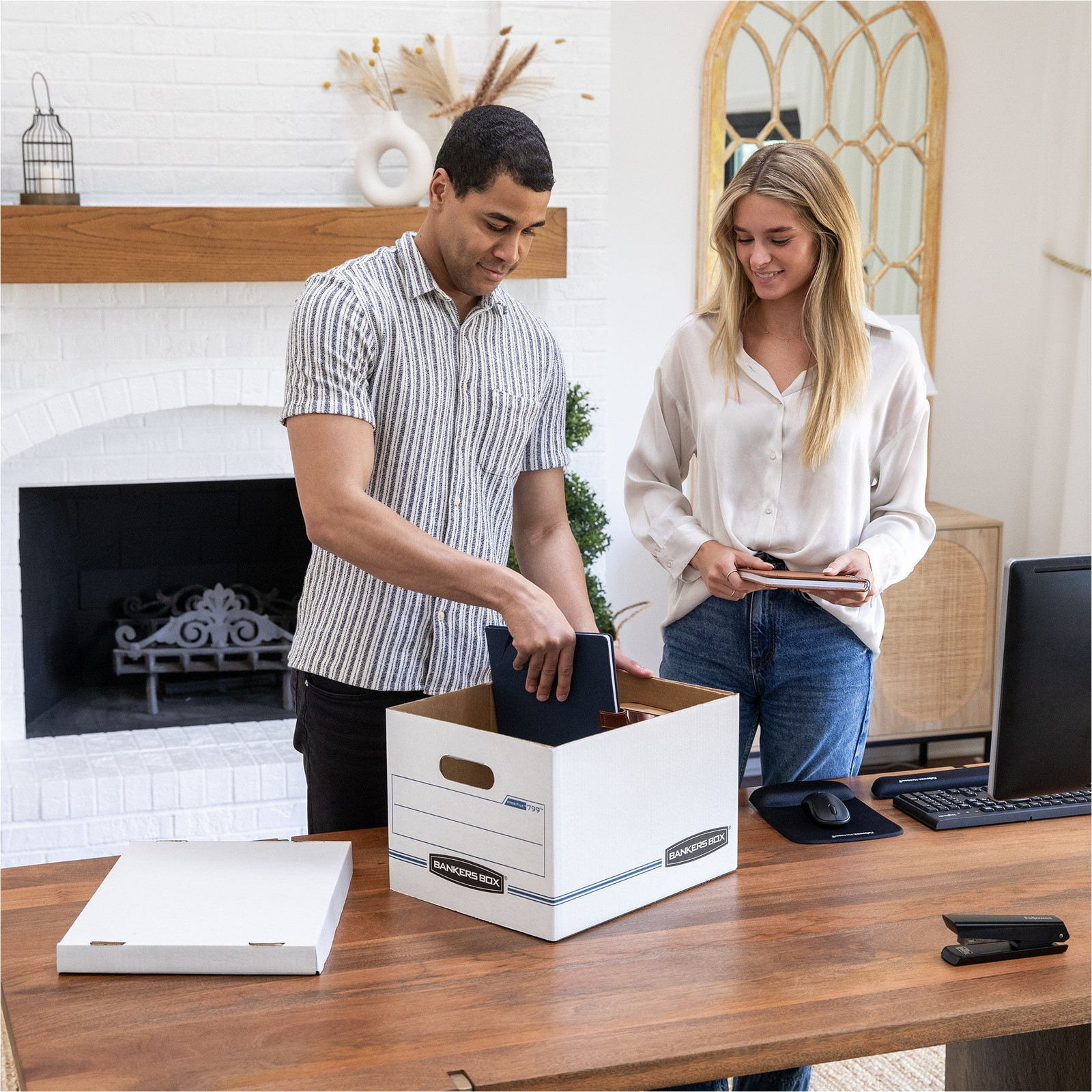 Letter/Legal File Storage Box with Lids, 10 Pack, White Corrugate Cardboard