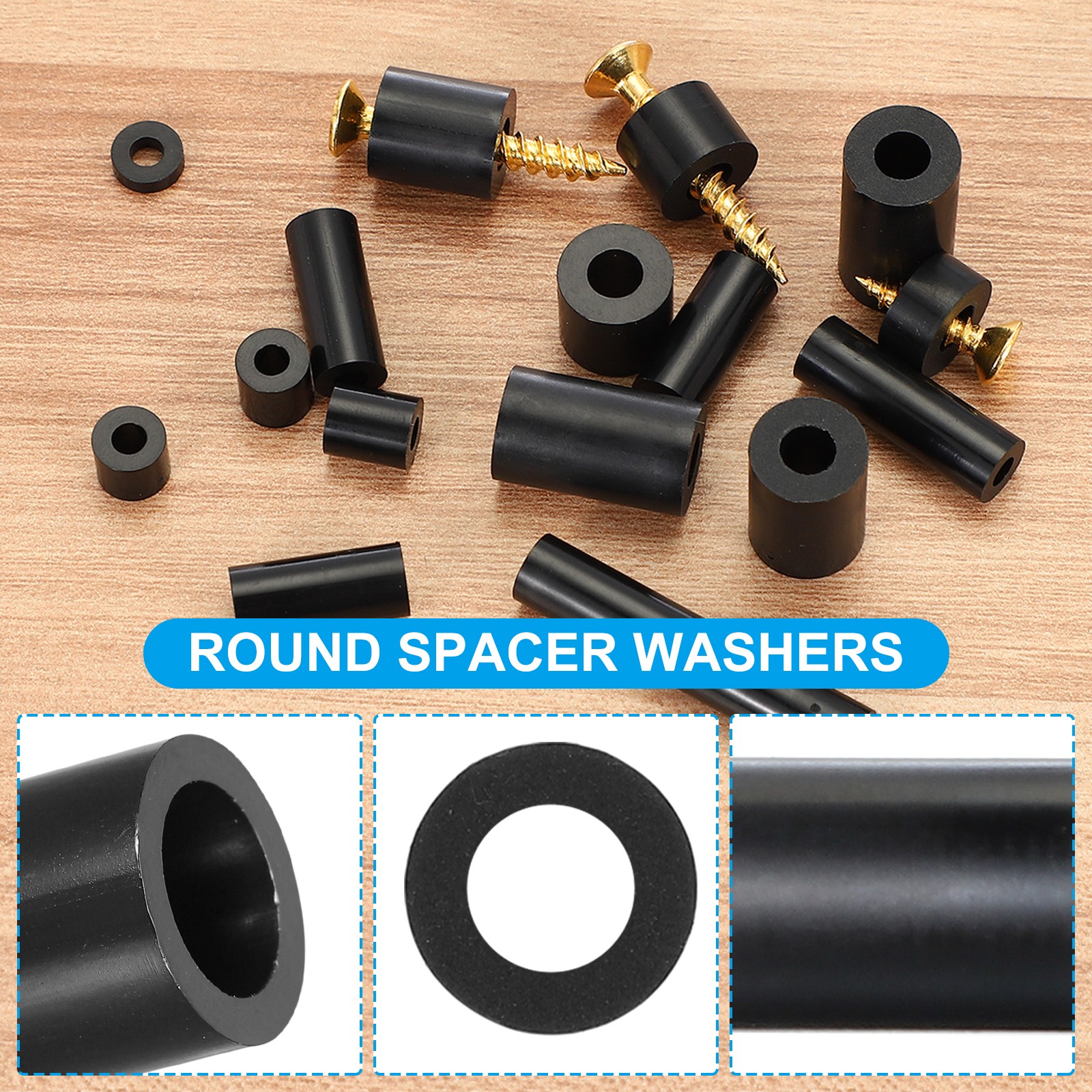 M8 Black ABS Spacer Inner Diameter 0.32″, Outer Diameter 0.47″,L 0.31″, 50Pcs