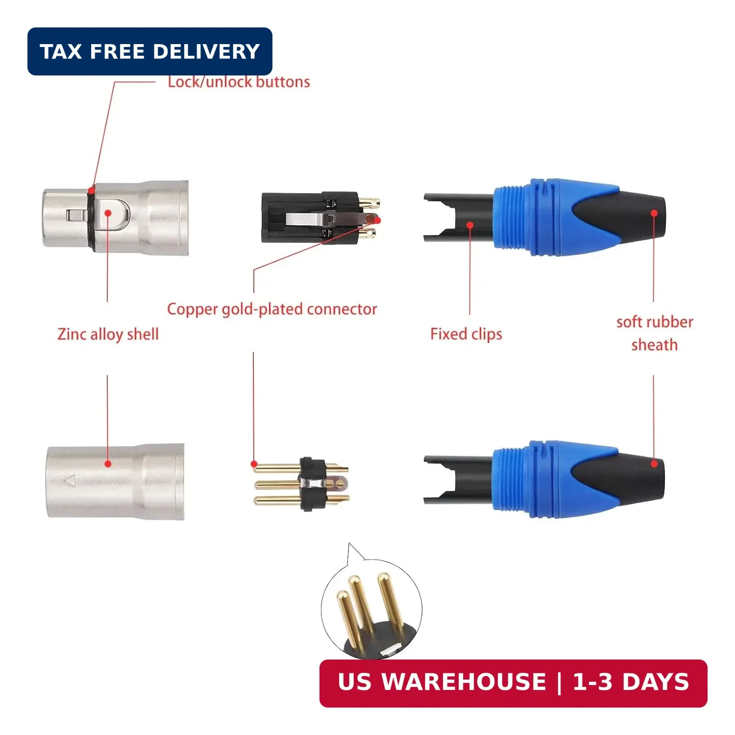 12-Piece 3 Pin XLR Solder Type Connector – 6 Male and 6 Female Plug Connector,Mi