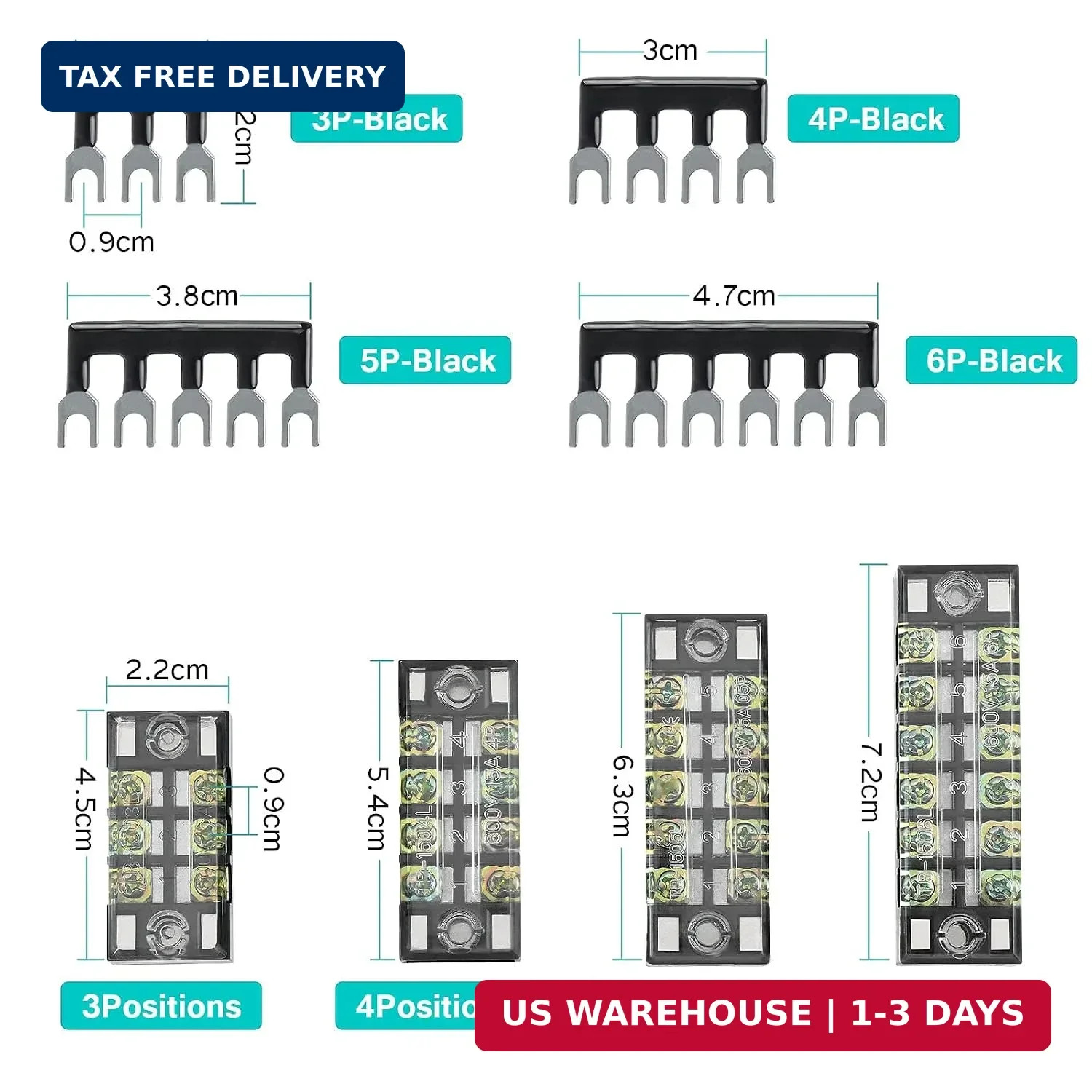 Terminal Block, 24Pcs 600V 15A Dual Row Screw Terminal Strip, 3/4/5/6 | Position