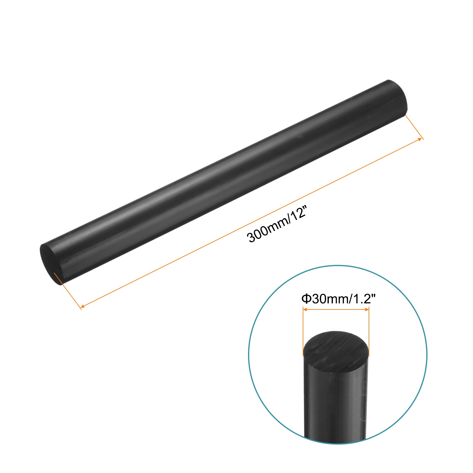 Black Round ABS Plastic Rods 1.2″x12″ Insulation Opaque Plastic Rods 1 Pack