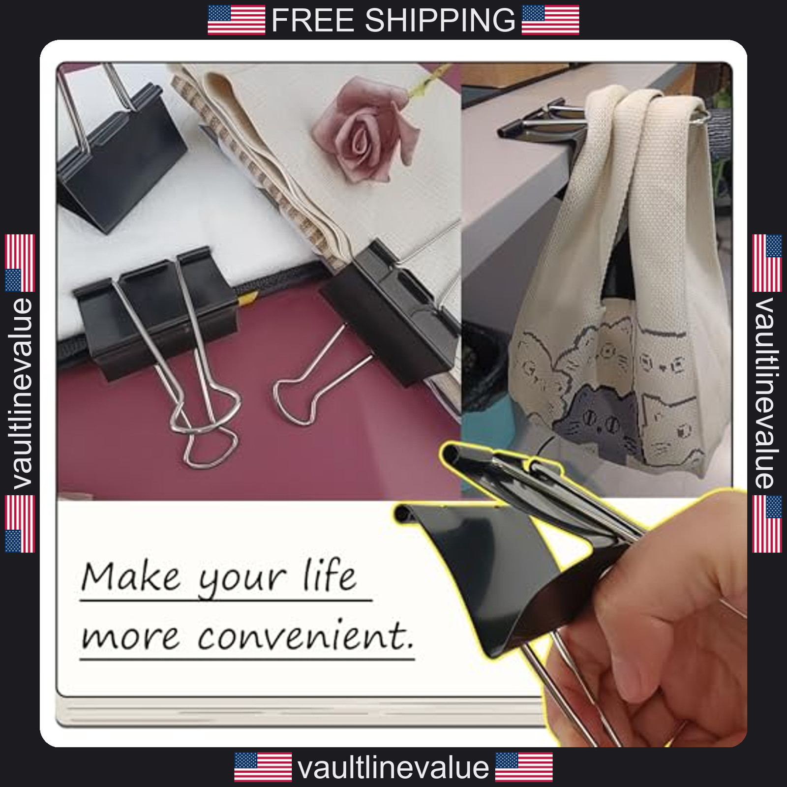 8 Pack 3 Inch Extra Large Binder Clips Heavy Duty Black Paper Clamps 75mm