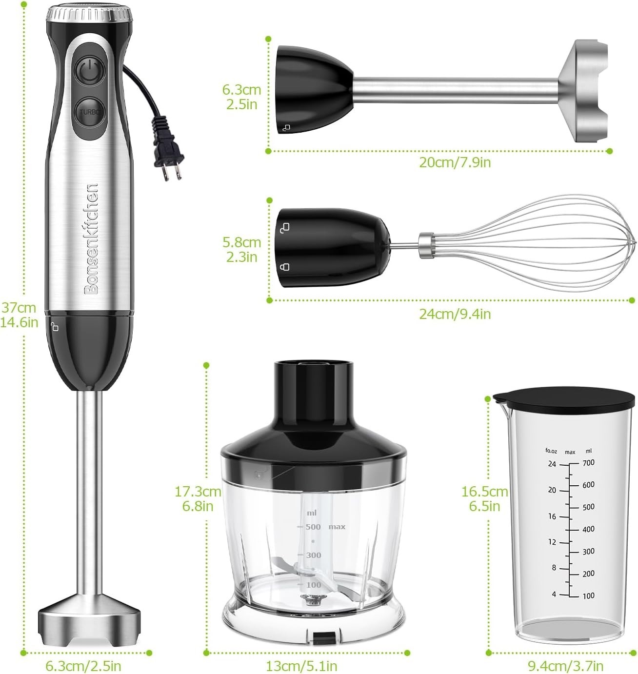4-in-1 Immersion Blender with Food Processor 20 Speeds