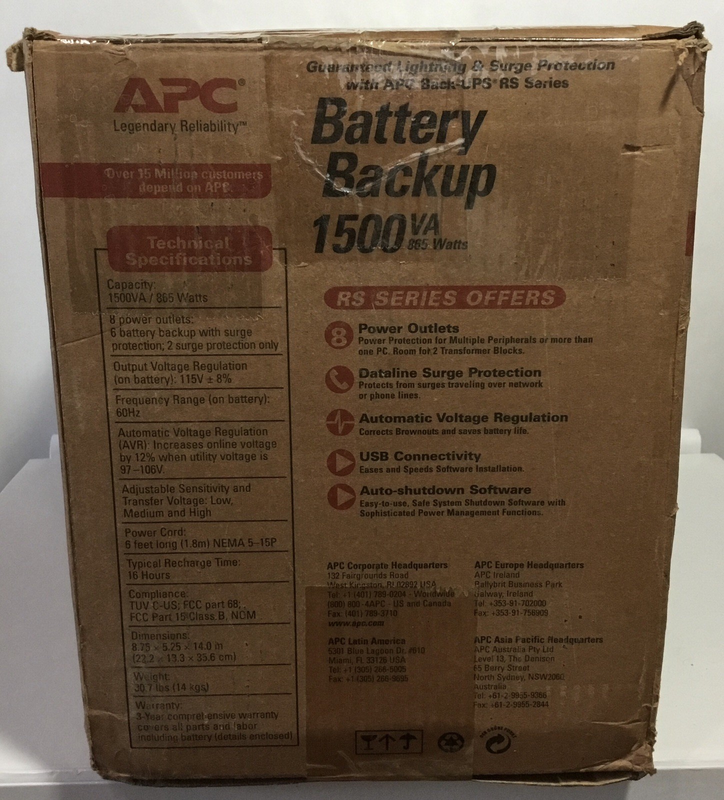 APC Back-UPS RS Series Battery Backup, 1500 VA, 865W, Tower Battery-Never Used
