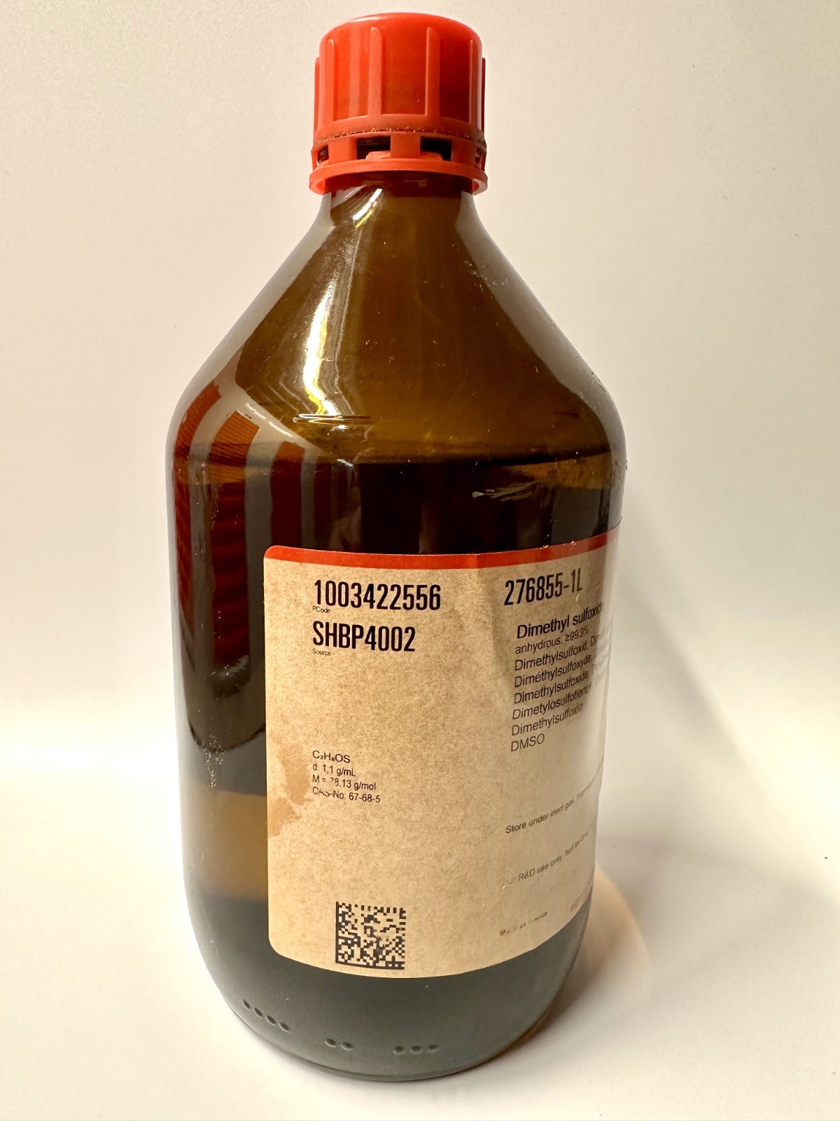 Sigma Aldrich DMSO ≥99.9% 1L 276855-1L SHBP4002 CAS 67-68-5 Lab Grade