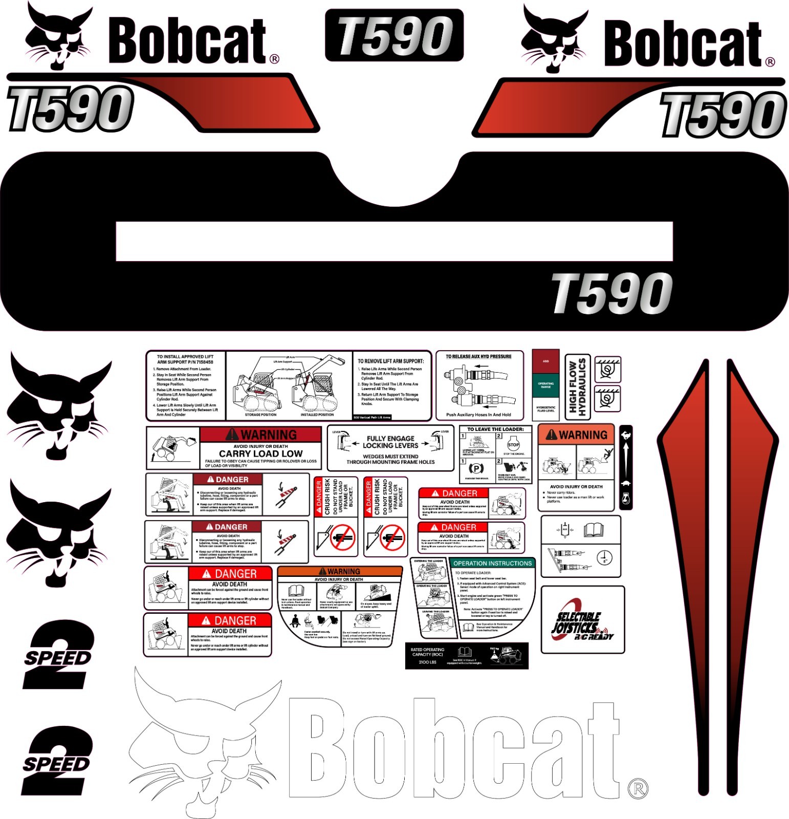 Fits Bobcat T590 Decal Kit Skid Steer / safety decals /3M VINYL / FREE SHIPPING