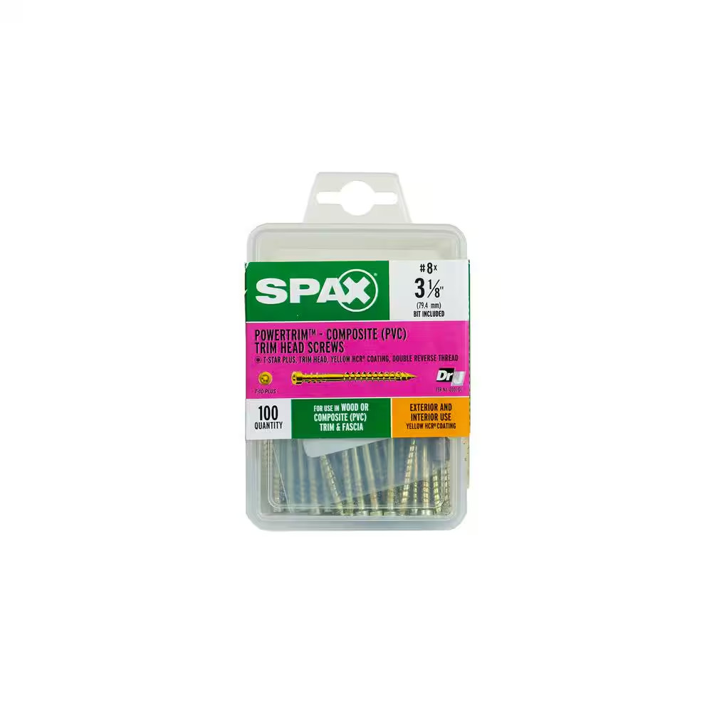 #8 X 3-1-1/8 In. Exterior / Interior Trim Head Wood Composite Screws Powertrim T