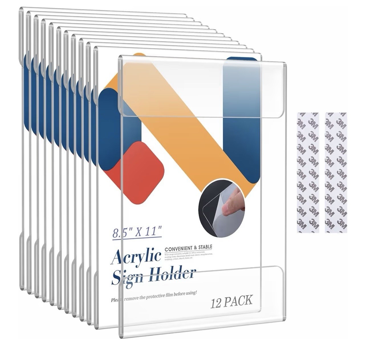 12 Pack (Stick) Clear Acrylic Sign Holder 8.5 x 11 Wall Mount