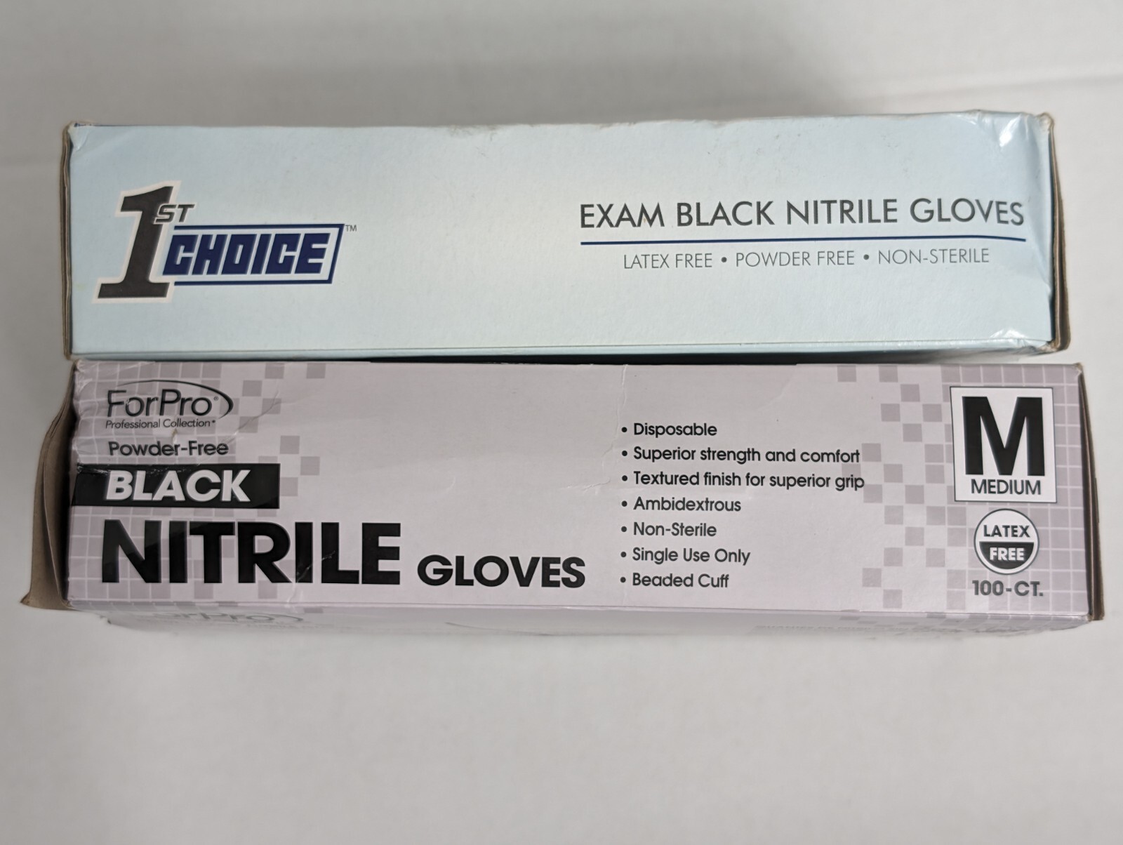 Set of 1st Choice Black Nitrile Disposable 3 Mil XL/Forpro Black M Nitrile 4 Mil