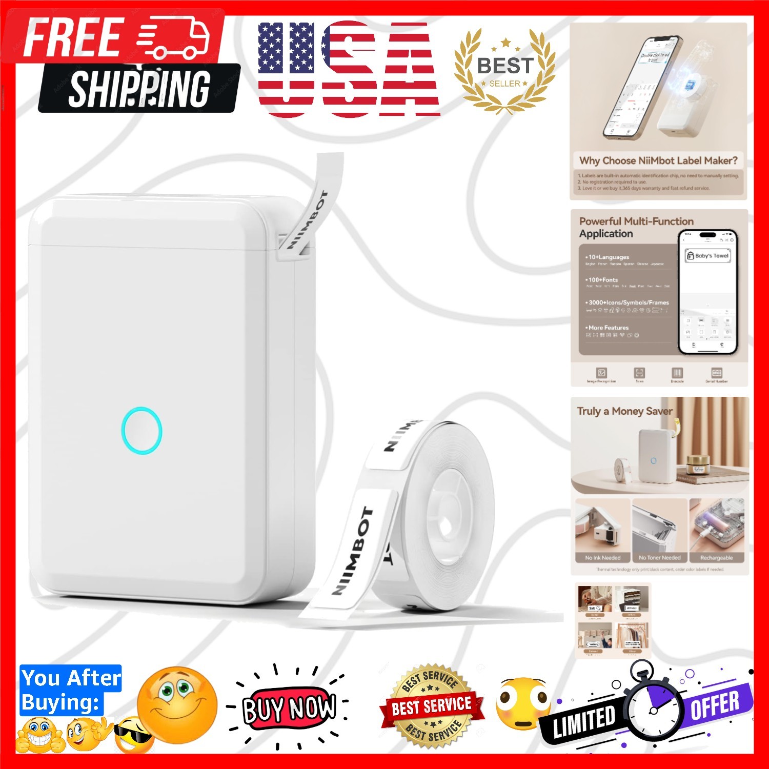 D110 Label Maker Machine with Label, Small Label Printer Bluetooth Connection…