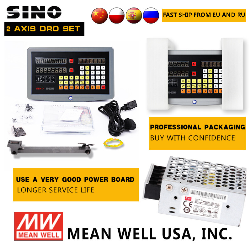 SINO SDS2MS 2 Axis DRO Set Digital Readou Kit With 2PCS KA300 Linear Scale 5um