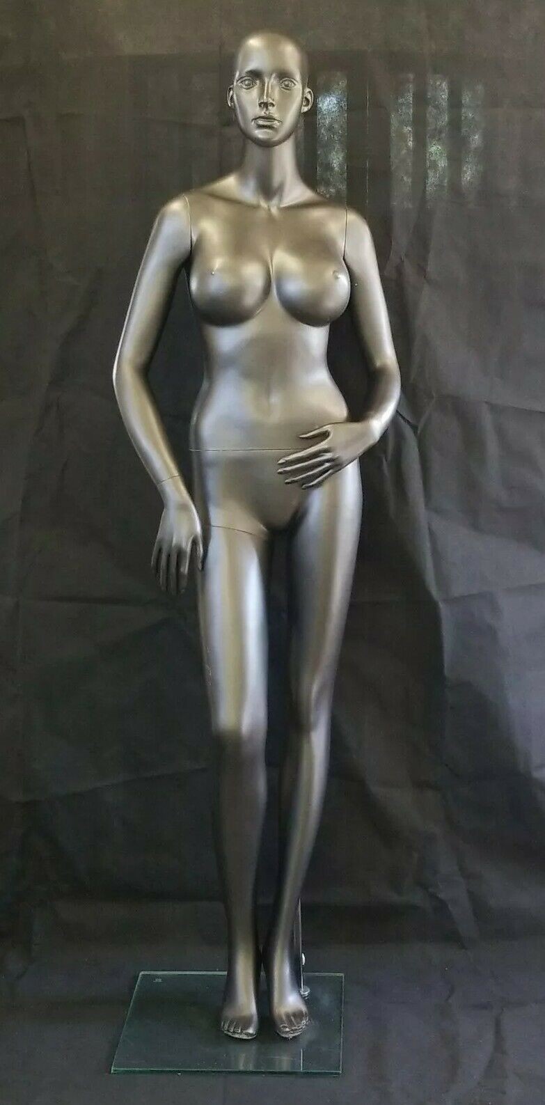 Dark gray sexy female hand-made mannequin, full body realistic mankin + stand