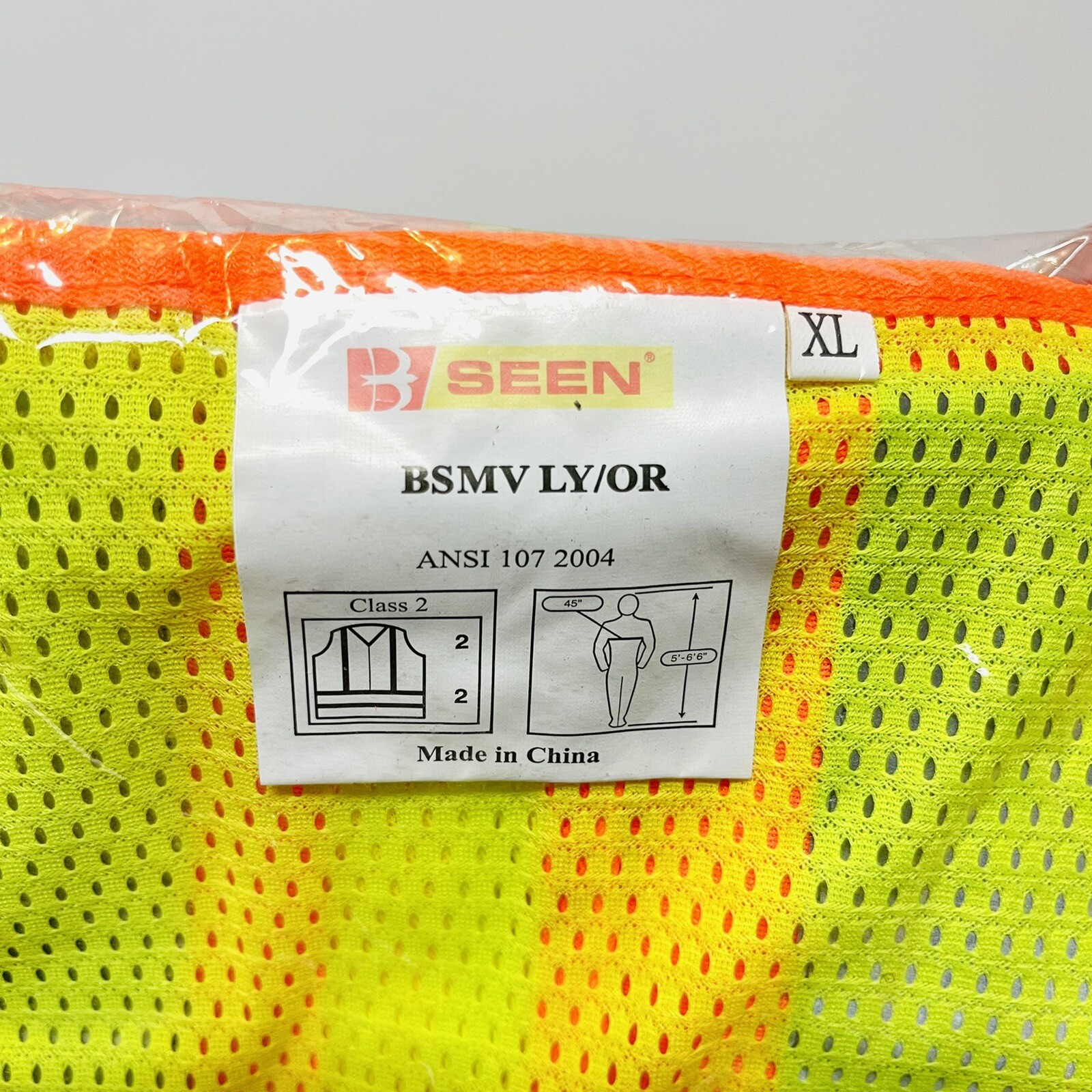 SAFETY VEST CLASS 2 Reflective Mesh – XL Yellow – ANSI 107-2004 B Seen Brand New