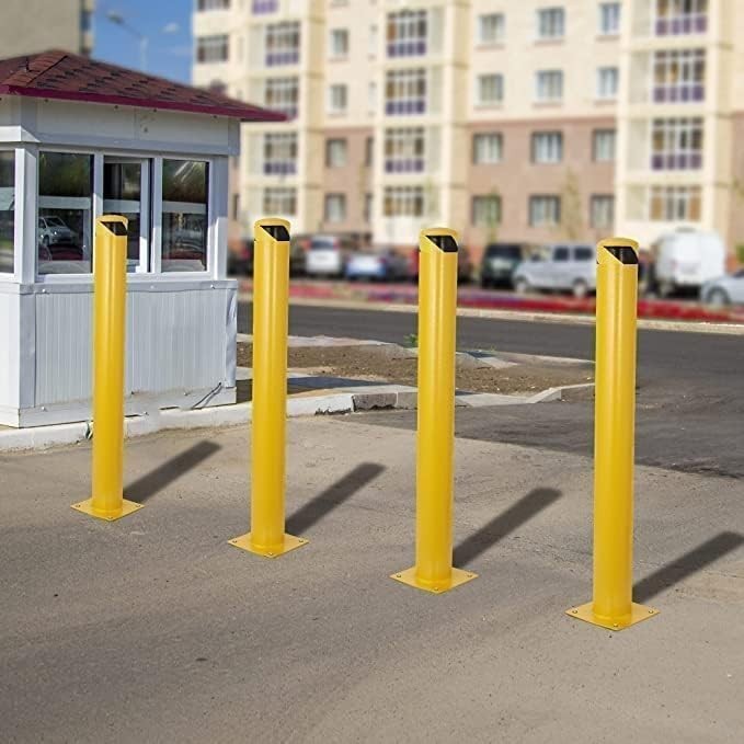 4Pack Steel Safety Bollard 48 Inch Height Bollard Post 4.5 Inch Diameter Yellow