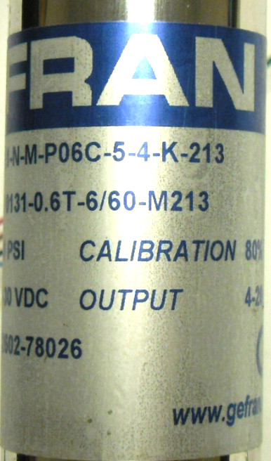 NEW GEFRAN ISI 0131-0.6T-6/60-M213 THERMOCOUPLE 600 PSI/ 12-30 VDC