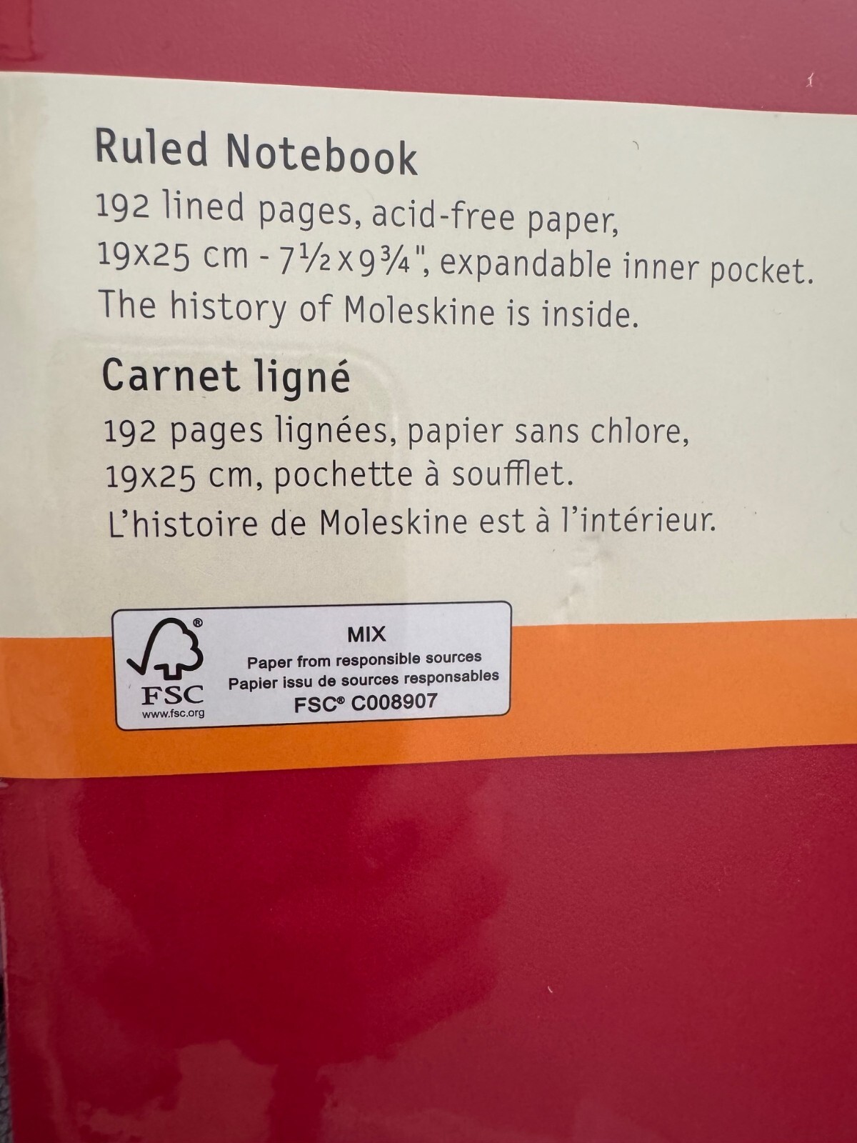 Moleskin Classic ruled notebook 7.5in x 9.75in RED -brand new shrink wrap intact