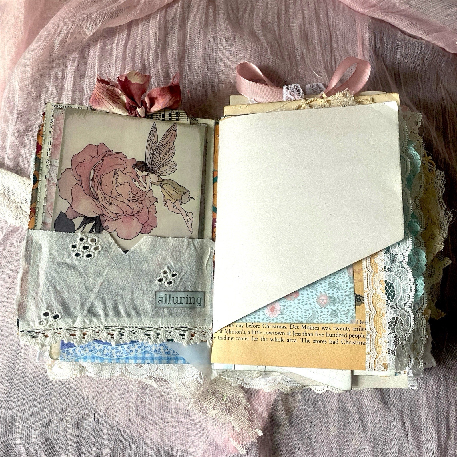 Handmade Shabby Chic Layered Junk Journal – Romantic Floral Scrapbook Diary Book