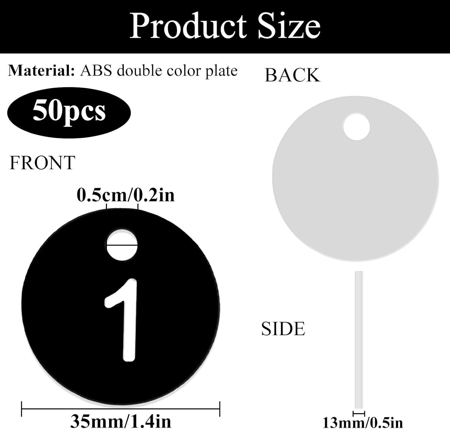 1-50 Number Tags, Plastic ID Number Hang Tags with Hole, Engraved Round Numbered